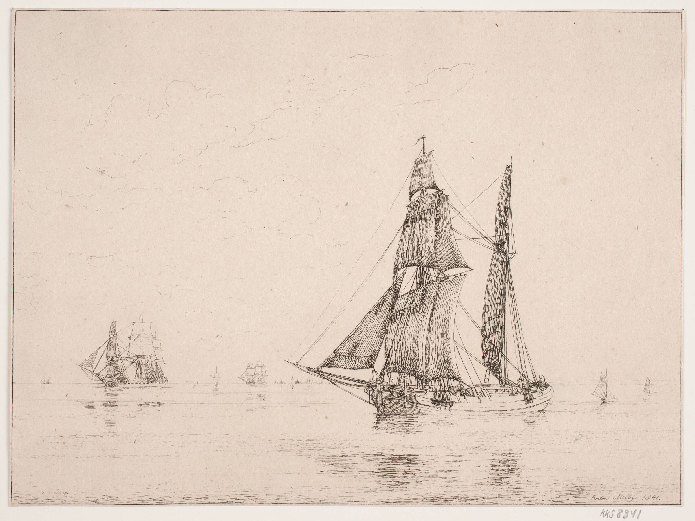 En kuf i stille vejr, Anton Melbye, 1841