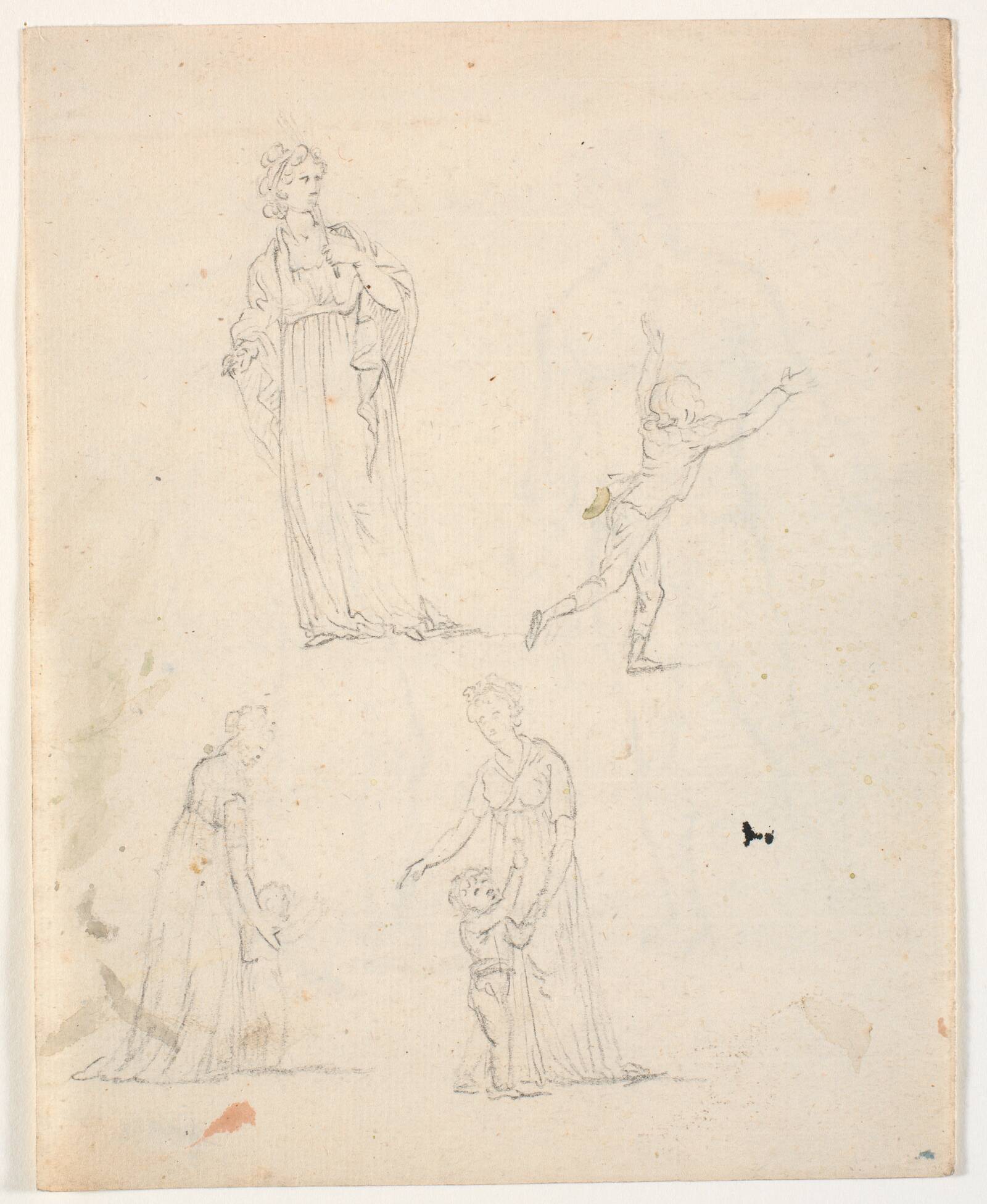 Tre skitser med mor og barn, C.A. Lorentzen, 1746-1828