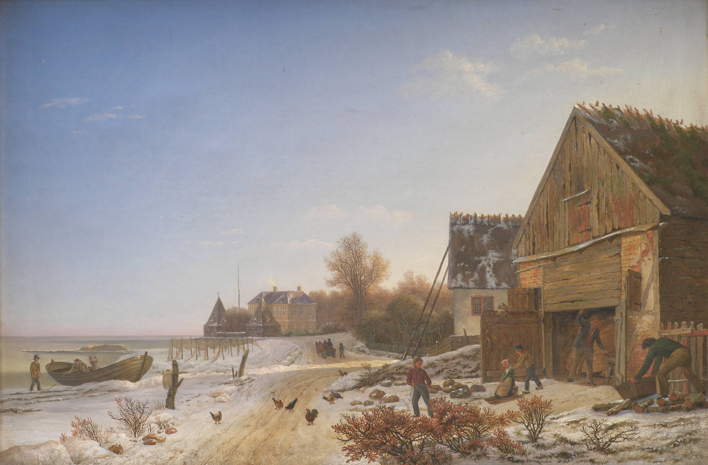 Strandvejen ved Vedbæk. Vintereftermiddag, Johan Stroe, 1836-1837