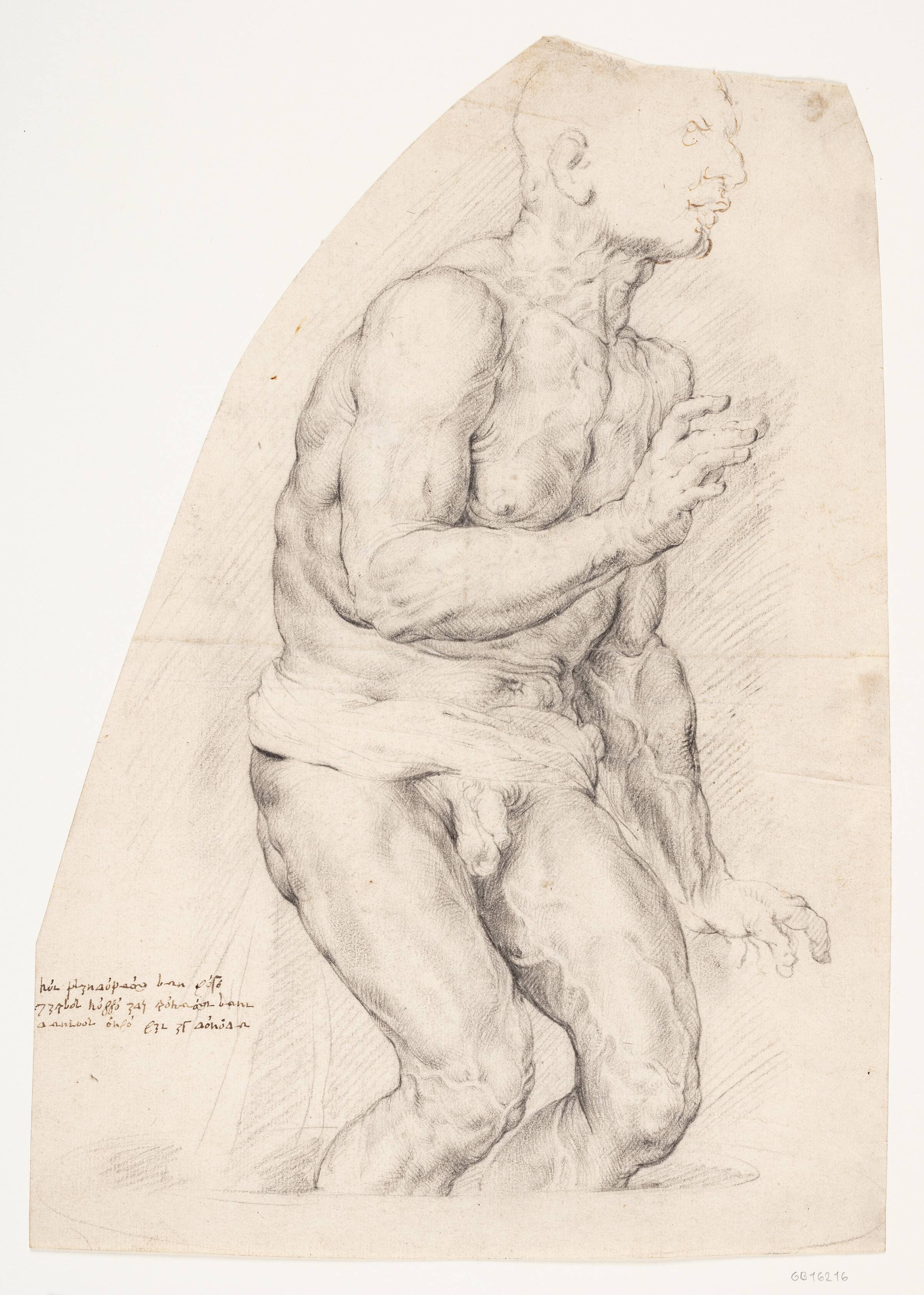Den antikke statue ’En fisker (’Døende Seneca’)’ set forfra, halvt drejet mod højre, Willem Panneels, 1628-1630