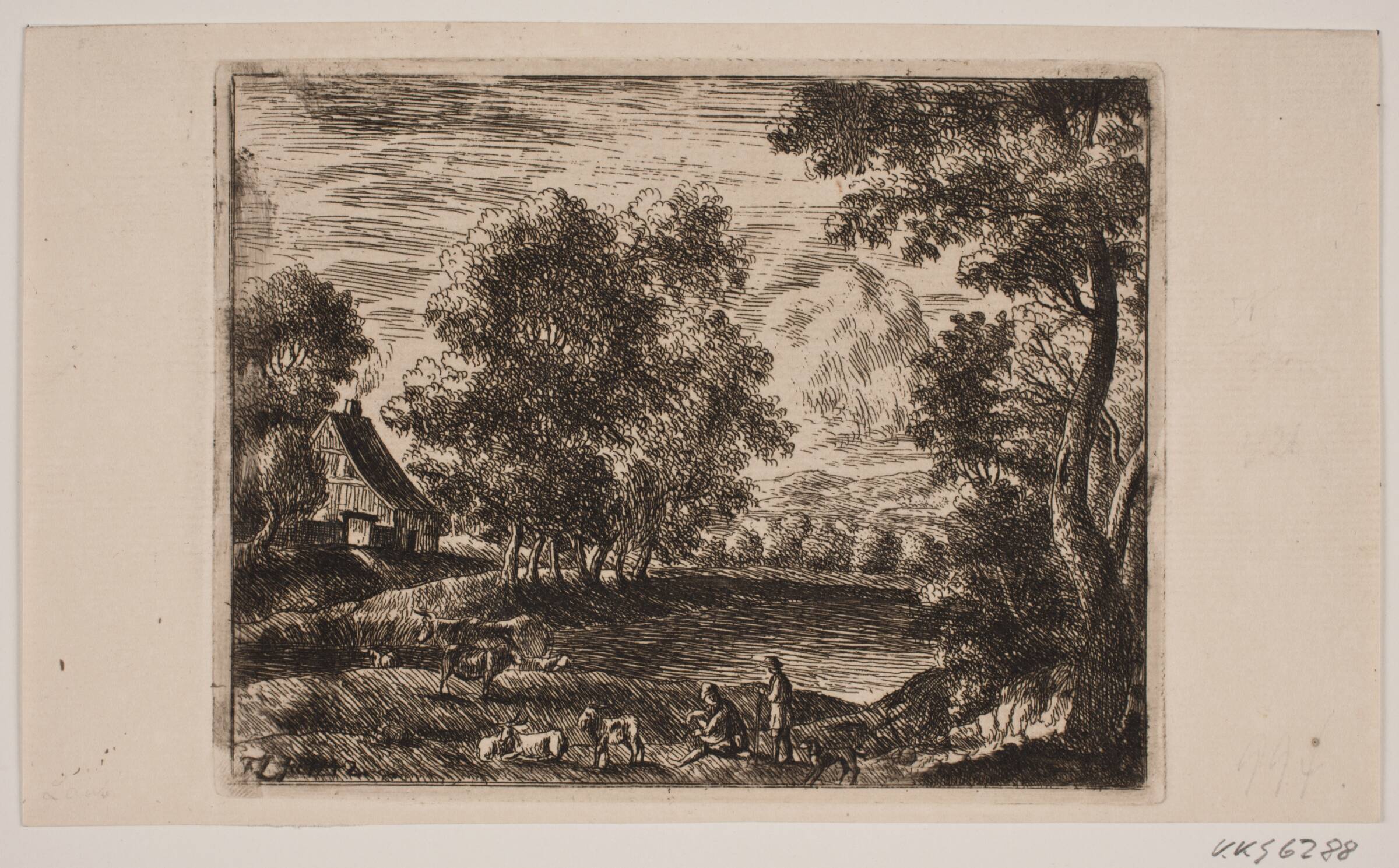 Landskab. I forgrunden geder og hyrder, Frederik Laub, 1742