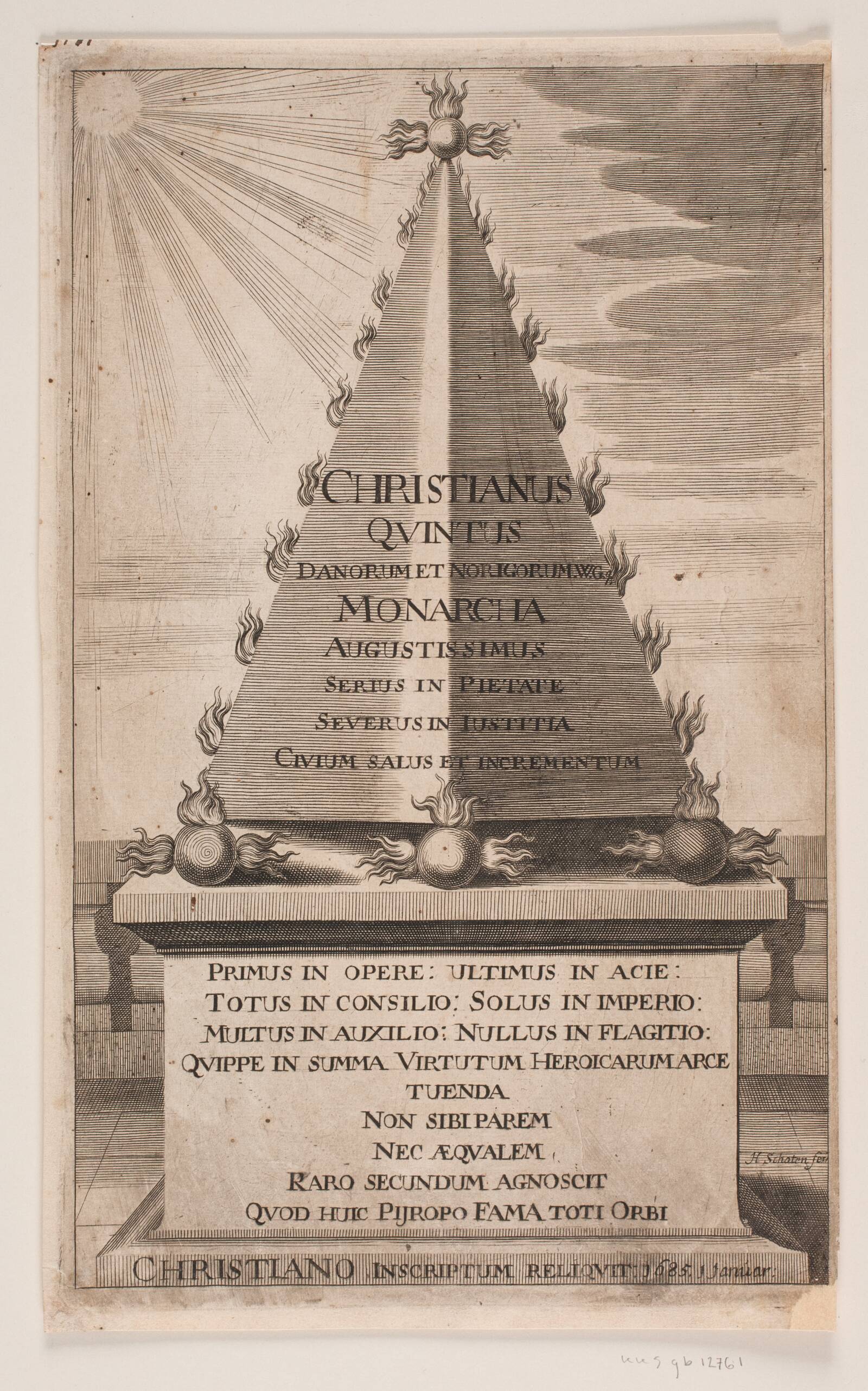 Pyramide til ære for Christian V., Hubert Schaten, 1685