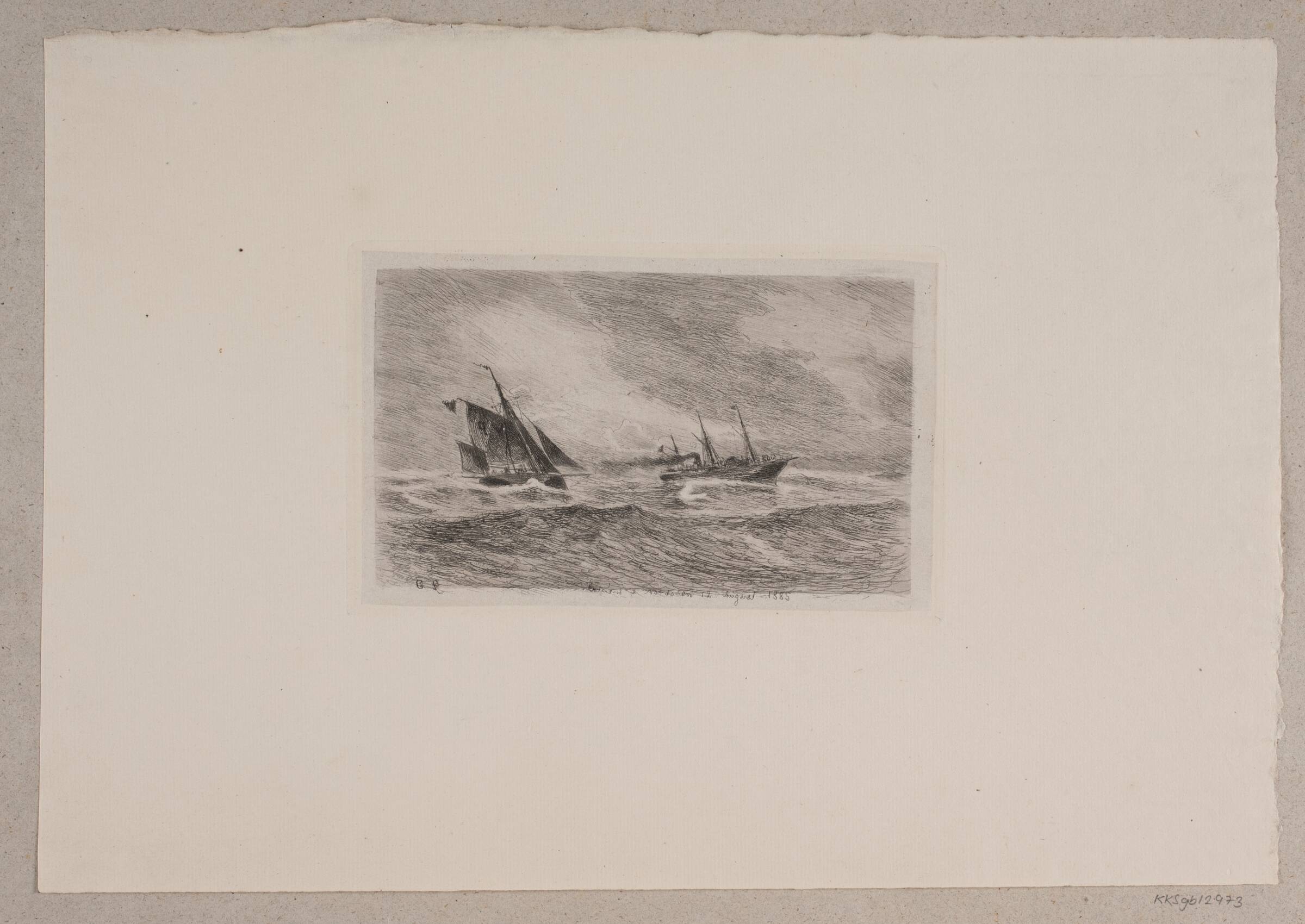 Storm i Nordsøen. Arcturus får lods, Carl Locher, 1885