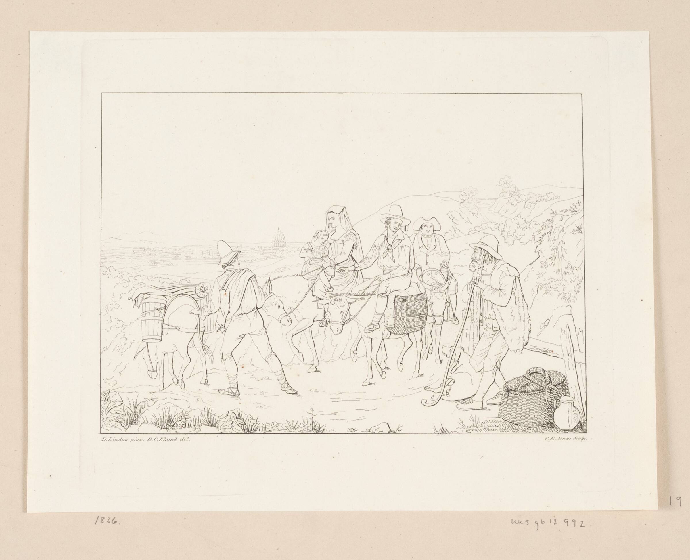 Romerske landboere drager ned fra Monte Mario til Rom, Edvard Sonne, 1826