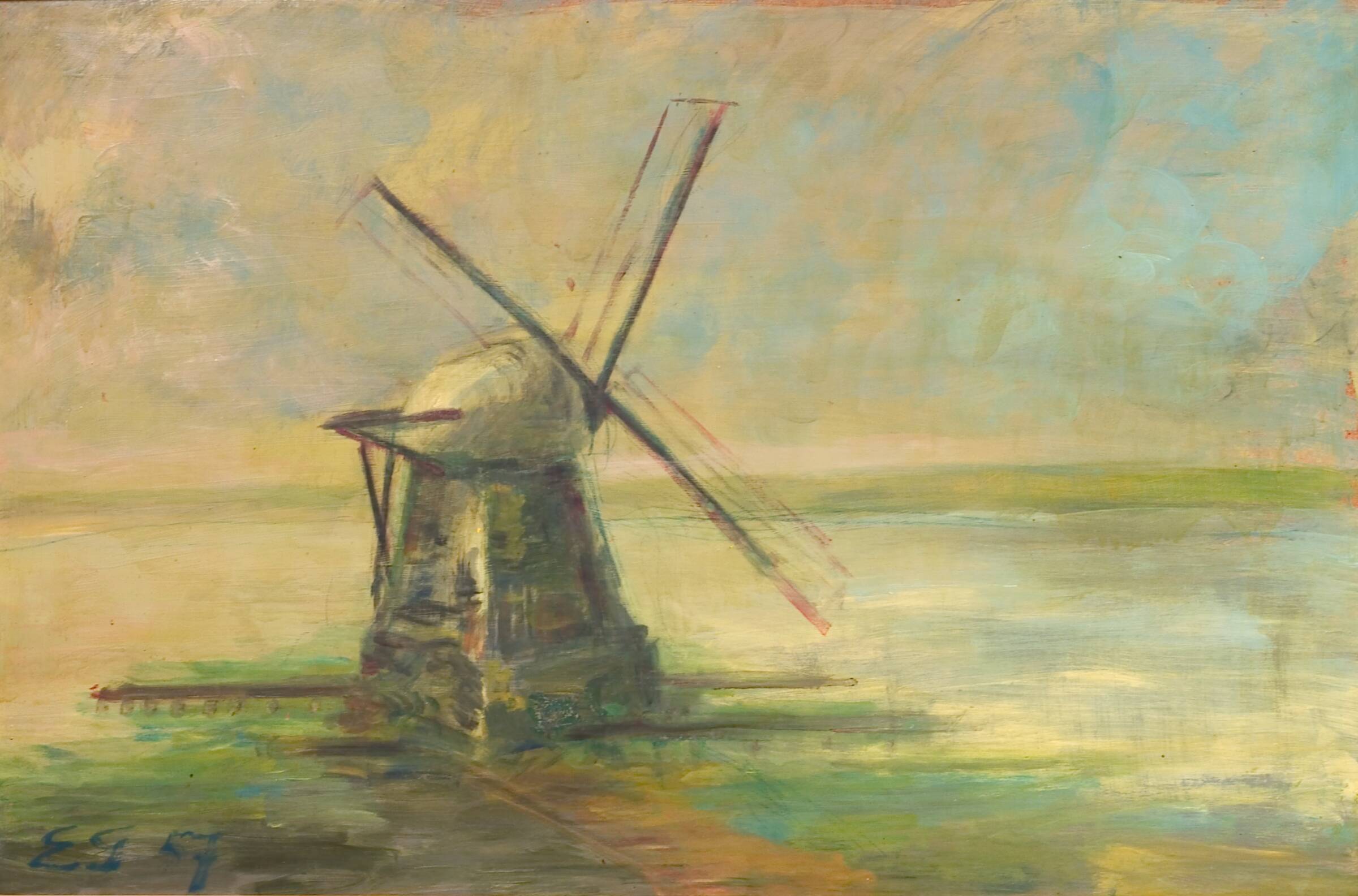 Gammel mølle på oversvømmet landtange. Fyn, Ernst Goldschmidt, 1957
