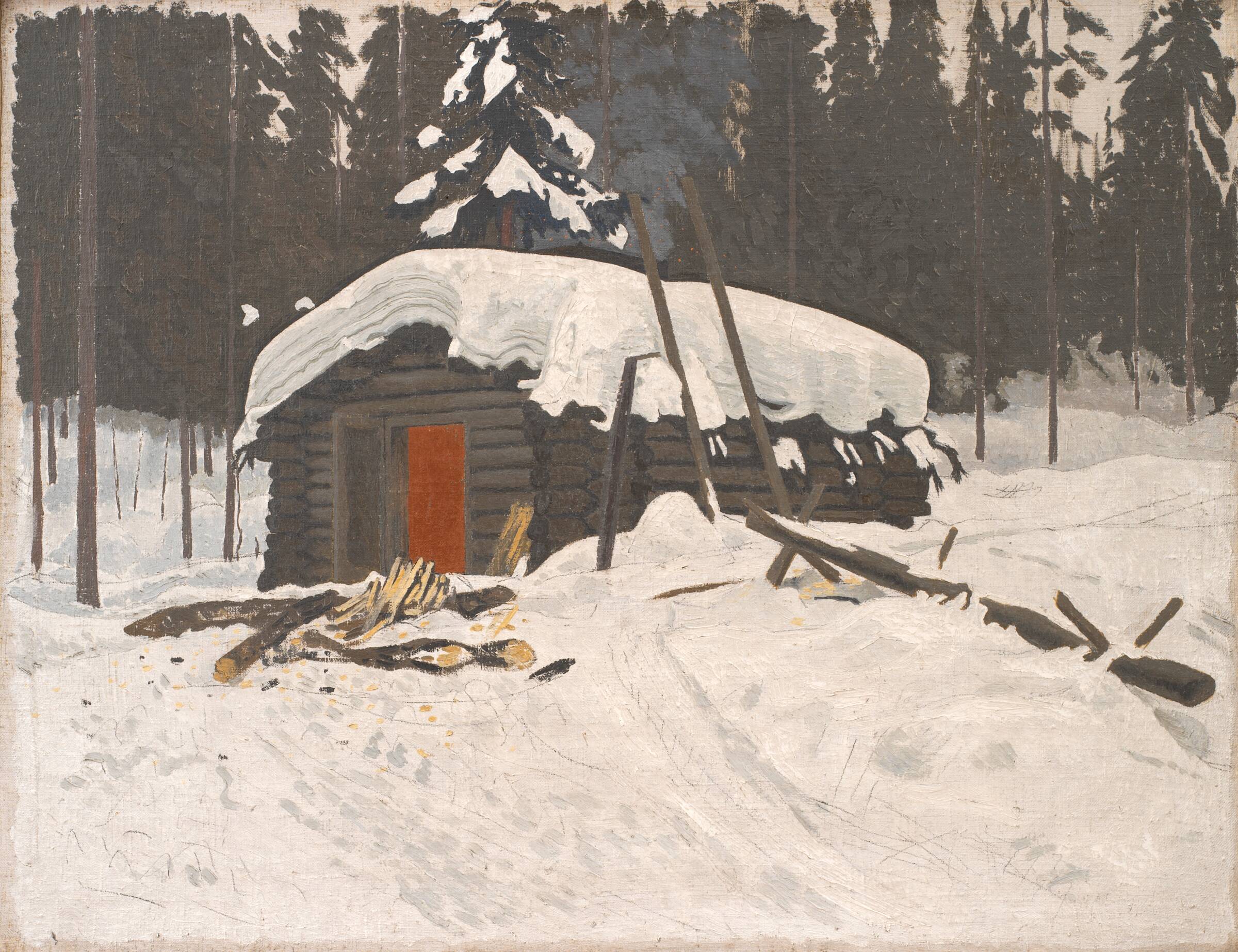 Norsk tømmerhytte med sne, J.F. Willumsen, 1906