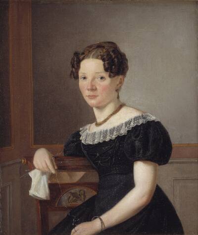 Dame med strikketøj. En af kunstnerens søstre (?)