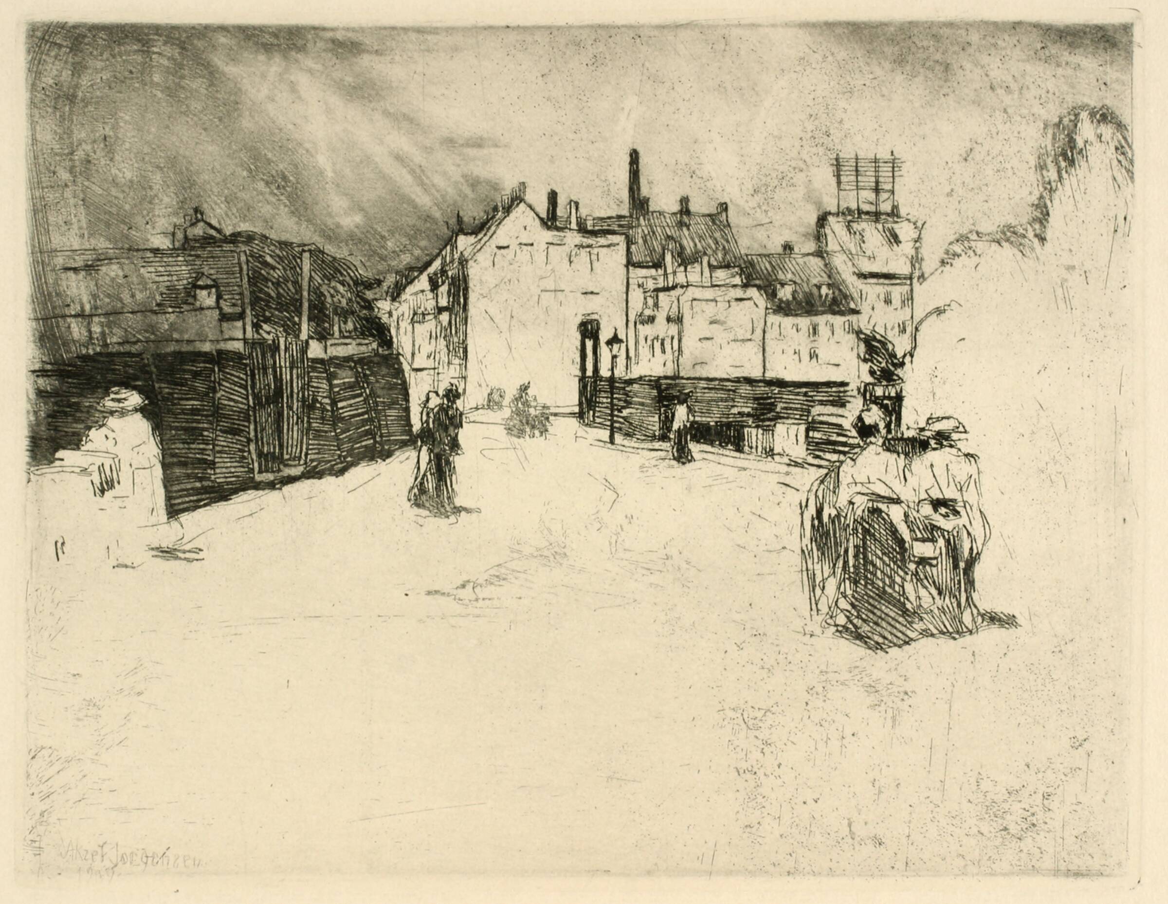 Forstad i sol, Aksel Jørgensen, 1909