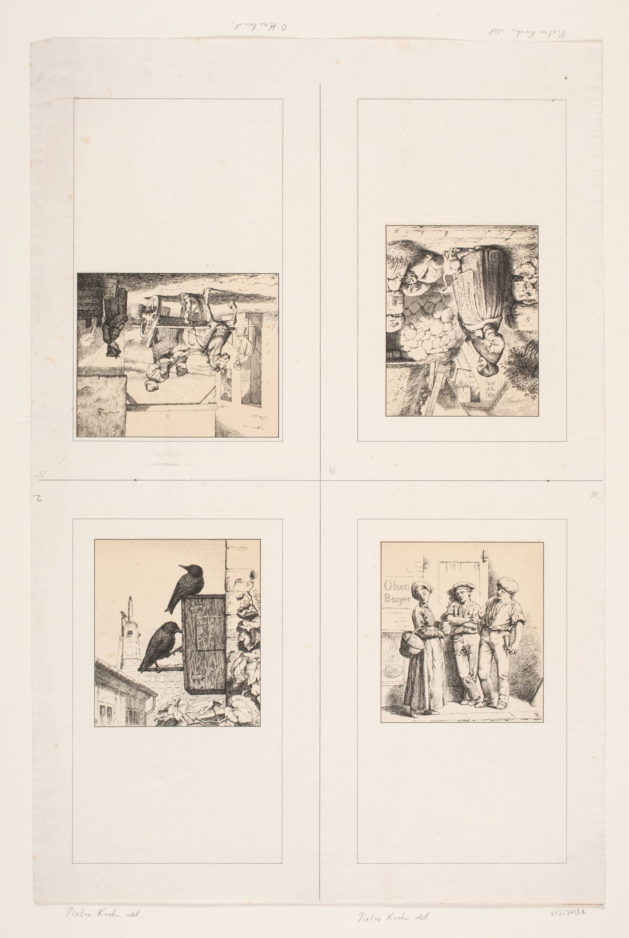 Illustrationer til "Billedbog for børn. Tegnet af Otto Haslund og Pietro Krohn med Vers af J. Krohn", Harald Jensen, 1871