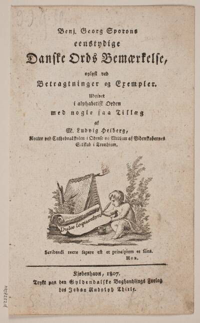 Titelblad til B. G. Sporon "Entydige Danske Ords Bemærkelse"