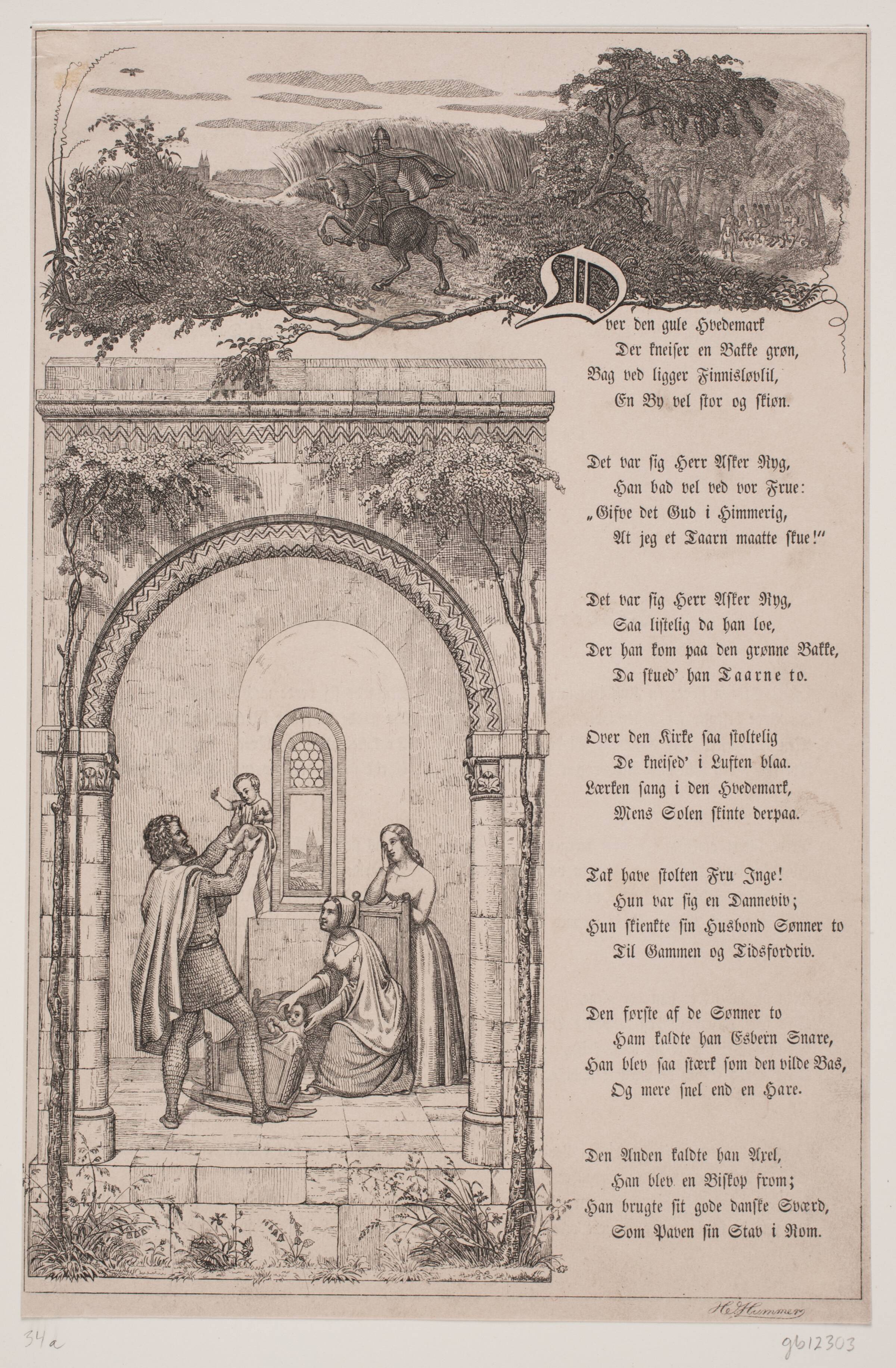 Illustration til "De Tvende Kirketaarne", digt af A. Oehlenschläger, H.J. Hammer, 1815-1882
