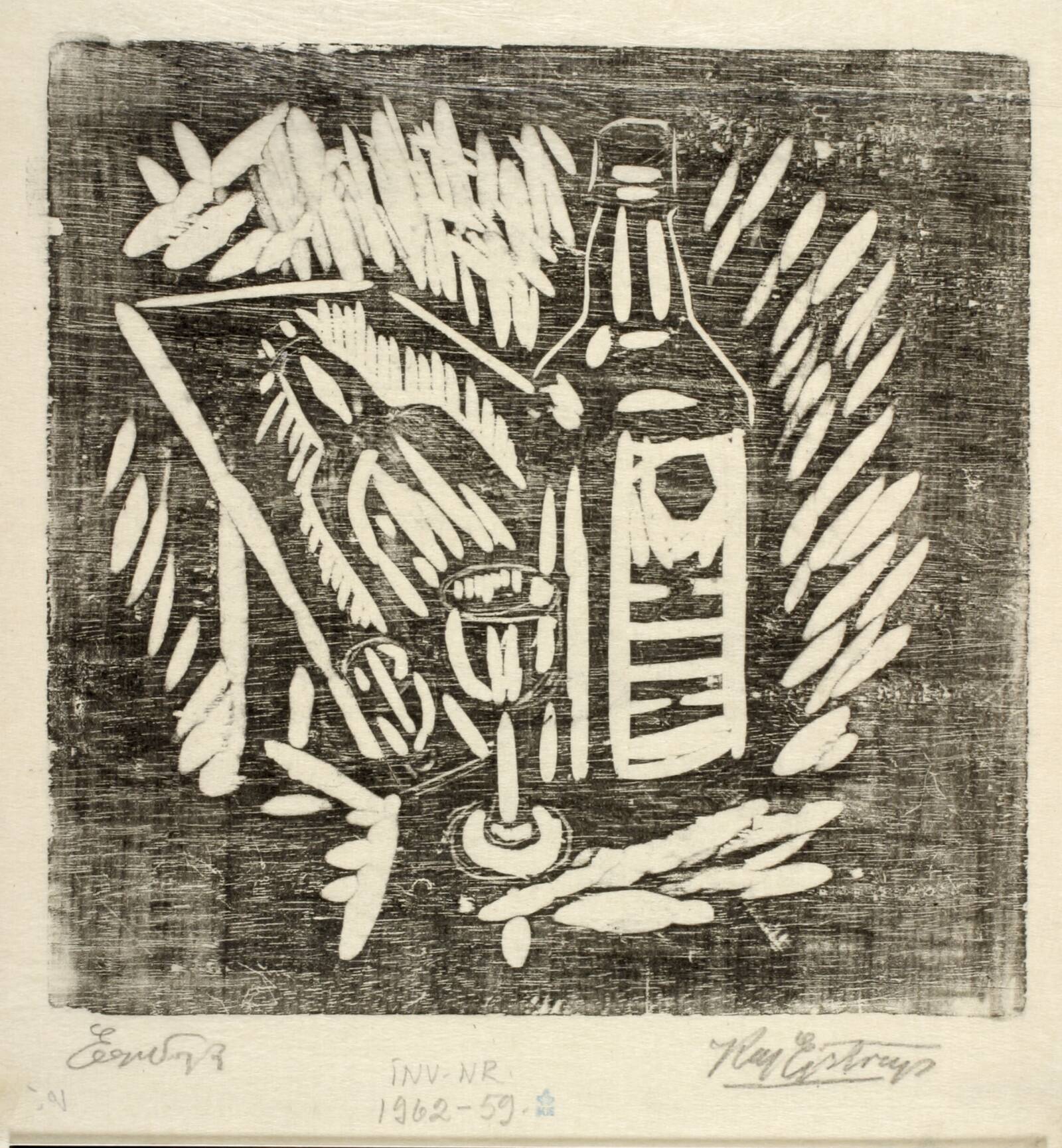 Opstilling med flaske og glas, Kaj Ejstrup, 1928