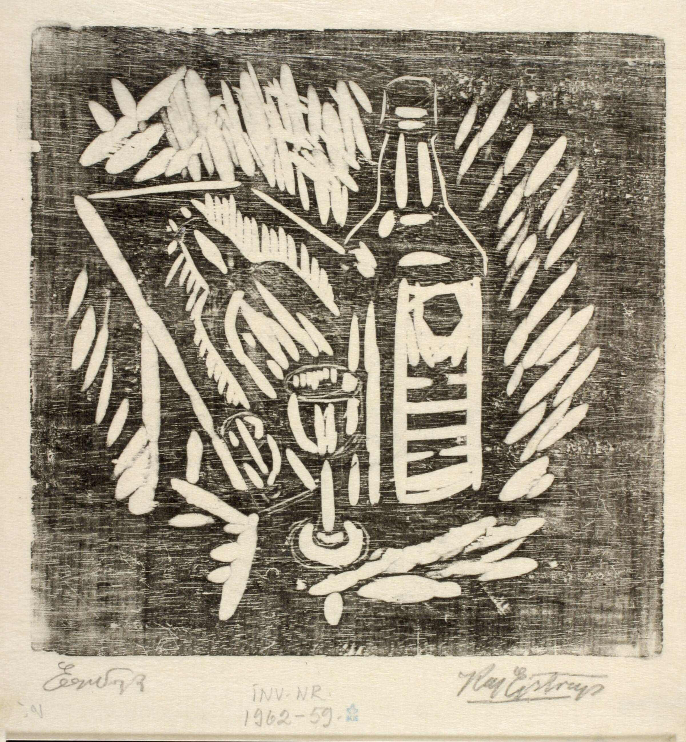 Opstilling med flaske og glas, Kaj Ejstrup, 1928