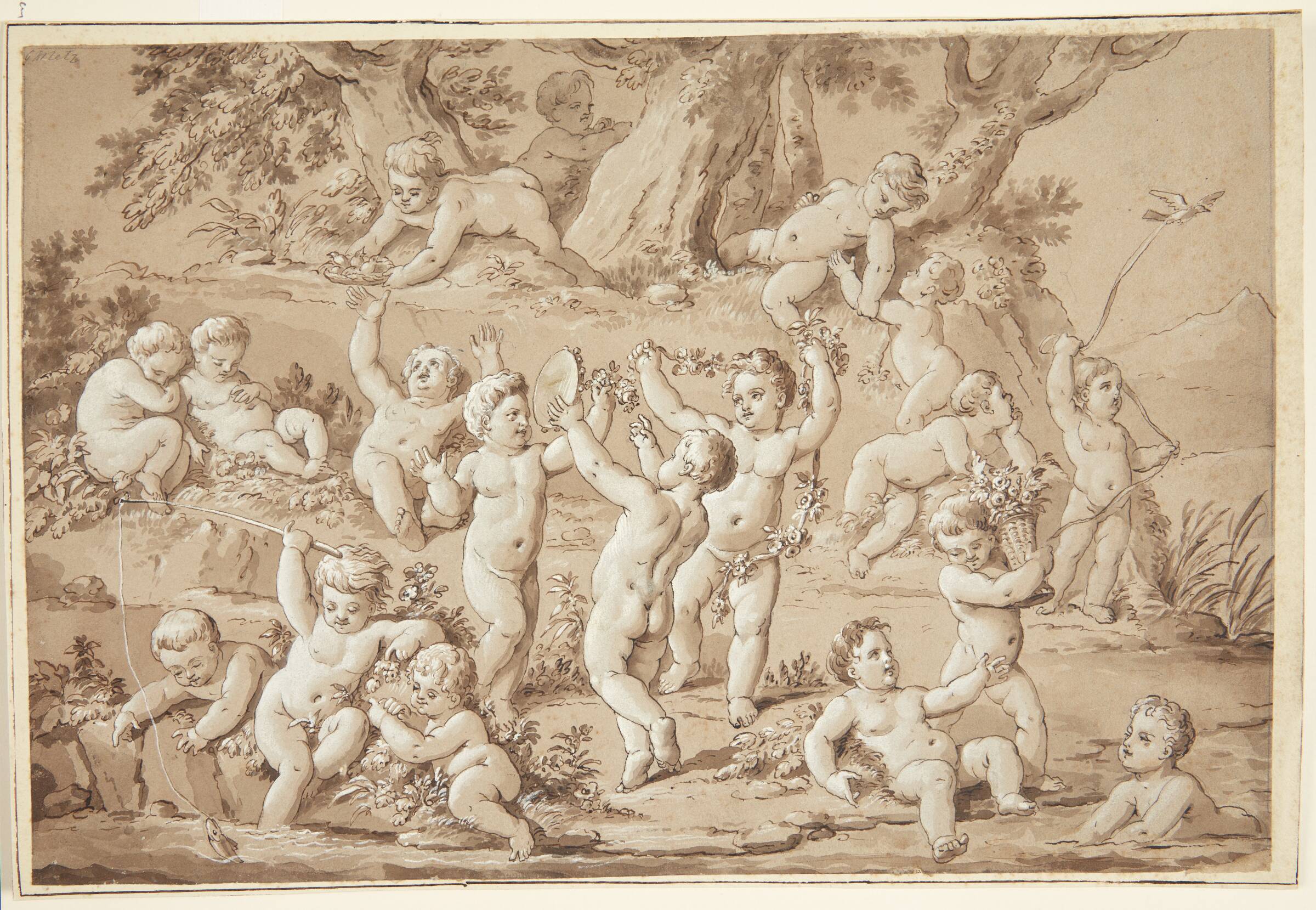 Legende putti ved en søbred, Conrad Martin Metz, 1802-1827