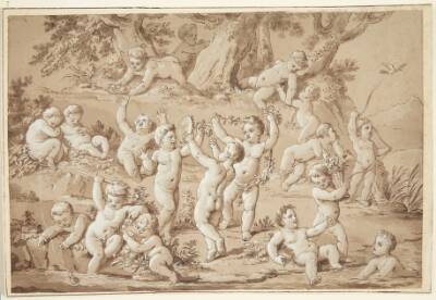 Legende putti ved en søbred