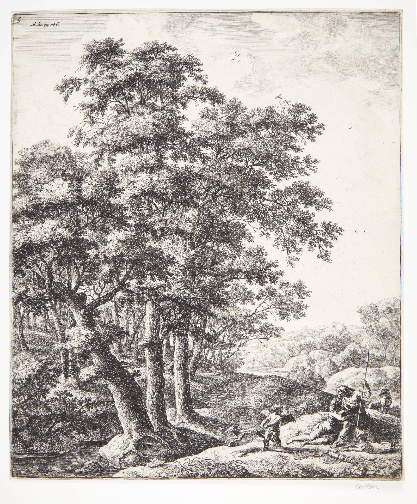 Landskab med Venus og Adonis, Anthonie Waterloo, 1610-1690
