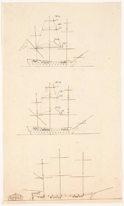 Studier af tre engelske skibe fra 1801