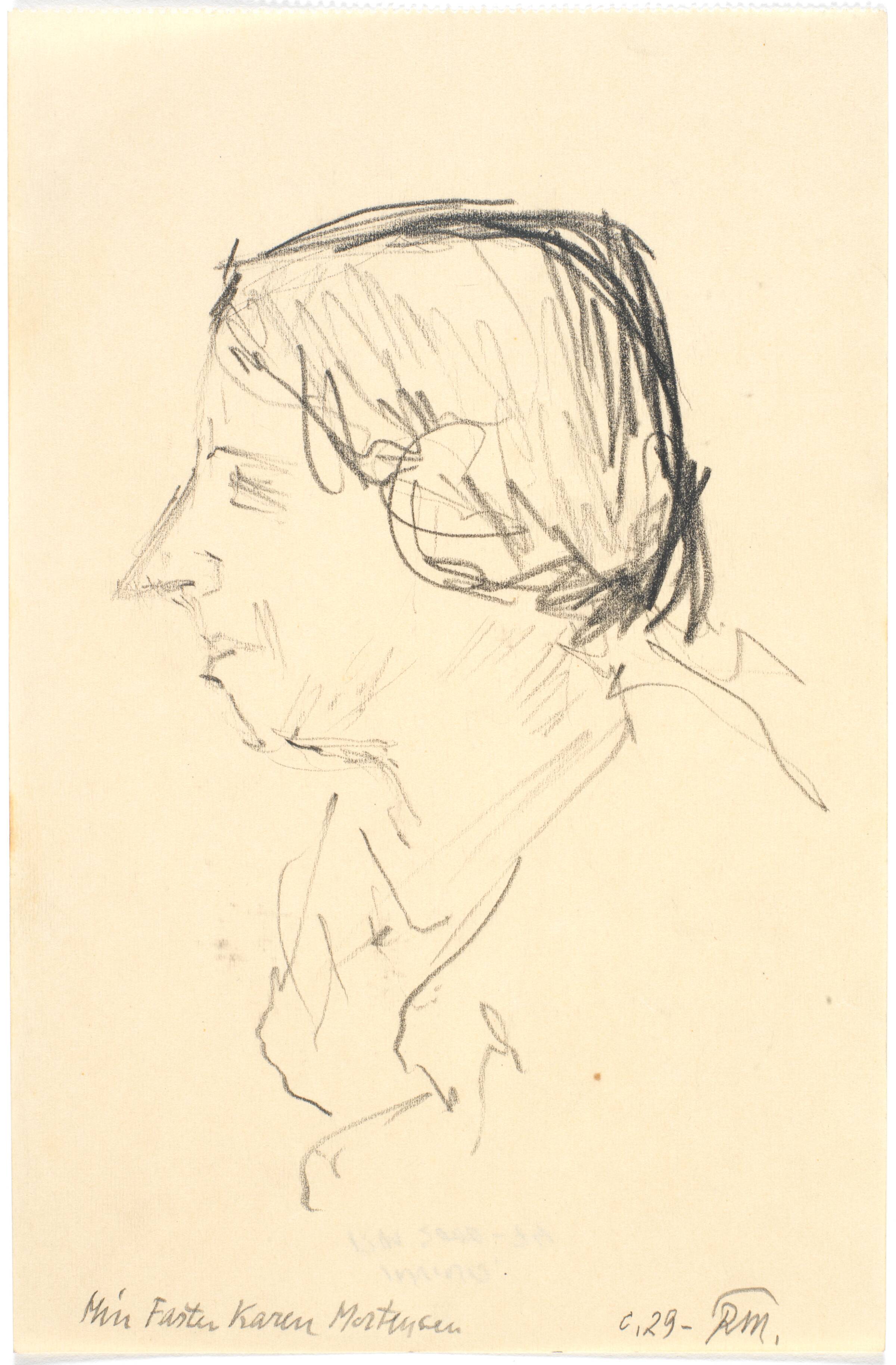 Portræt af kunstnerens faster Karen Mortensen i profil mod v., Richard Mortensen, 1927-1930