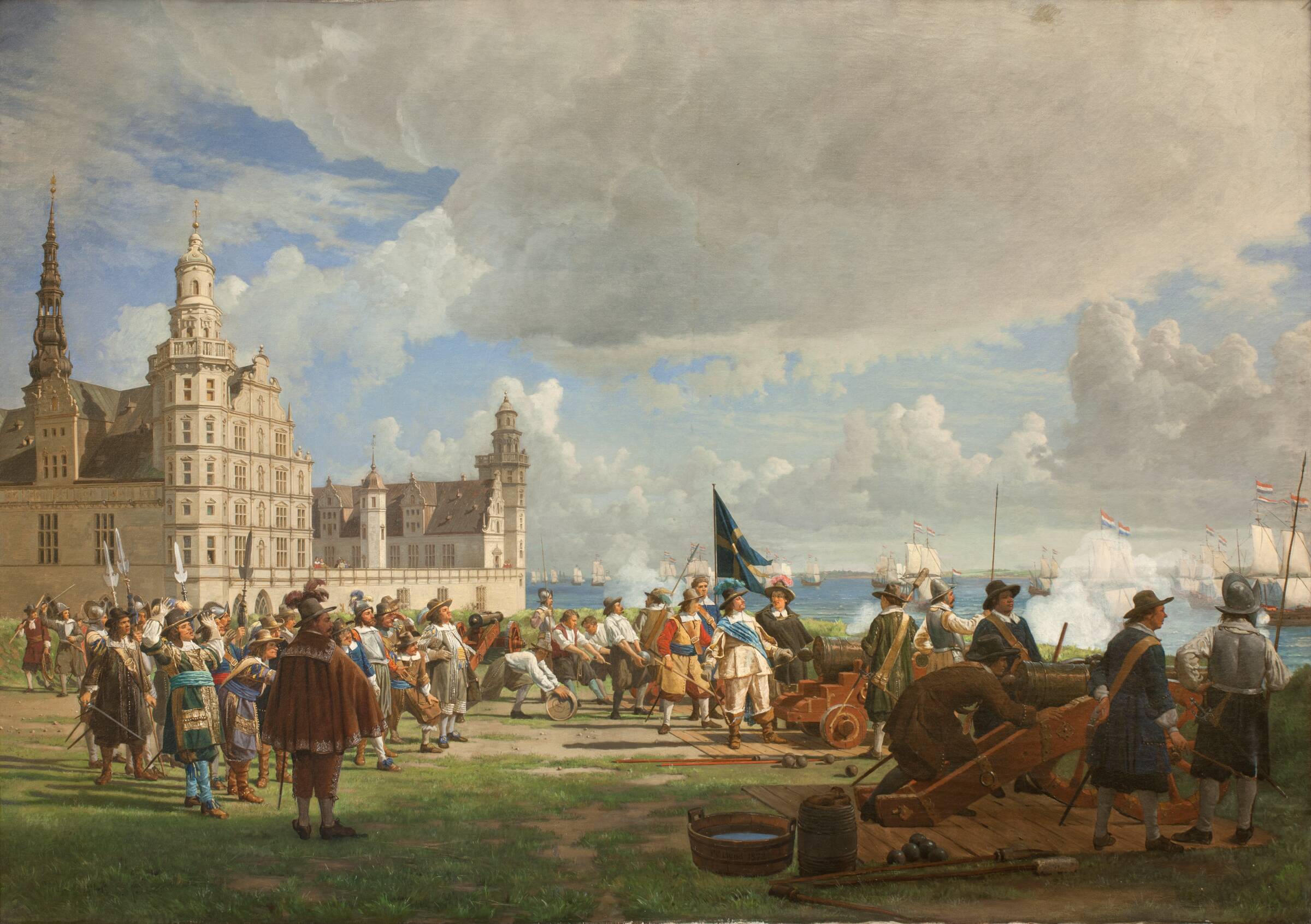 Den hollandske flåde under admiral Opdam passerer Sundet d. 29. oktober 1658 under Svenskekrigen 1657-60, F.C. Lund, 1872