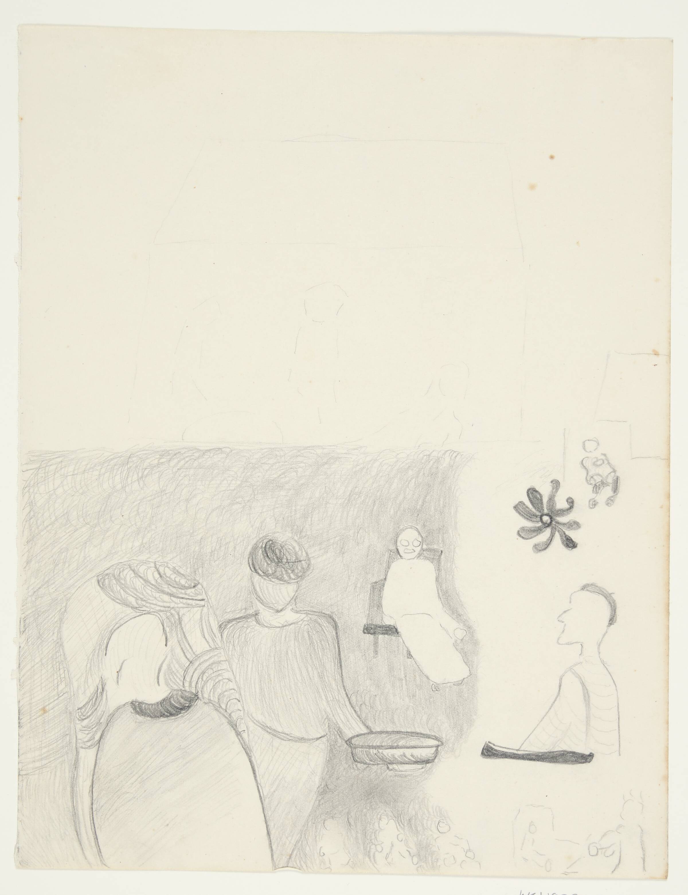 Komposition med figurer, i baggrunden en siddende, Else Fischer-Hansen, 1934-1935