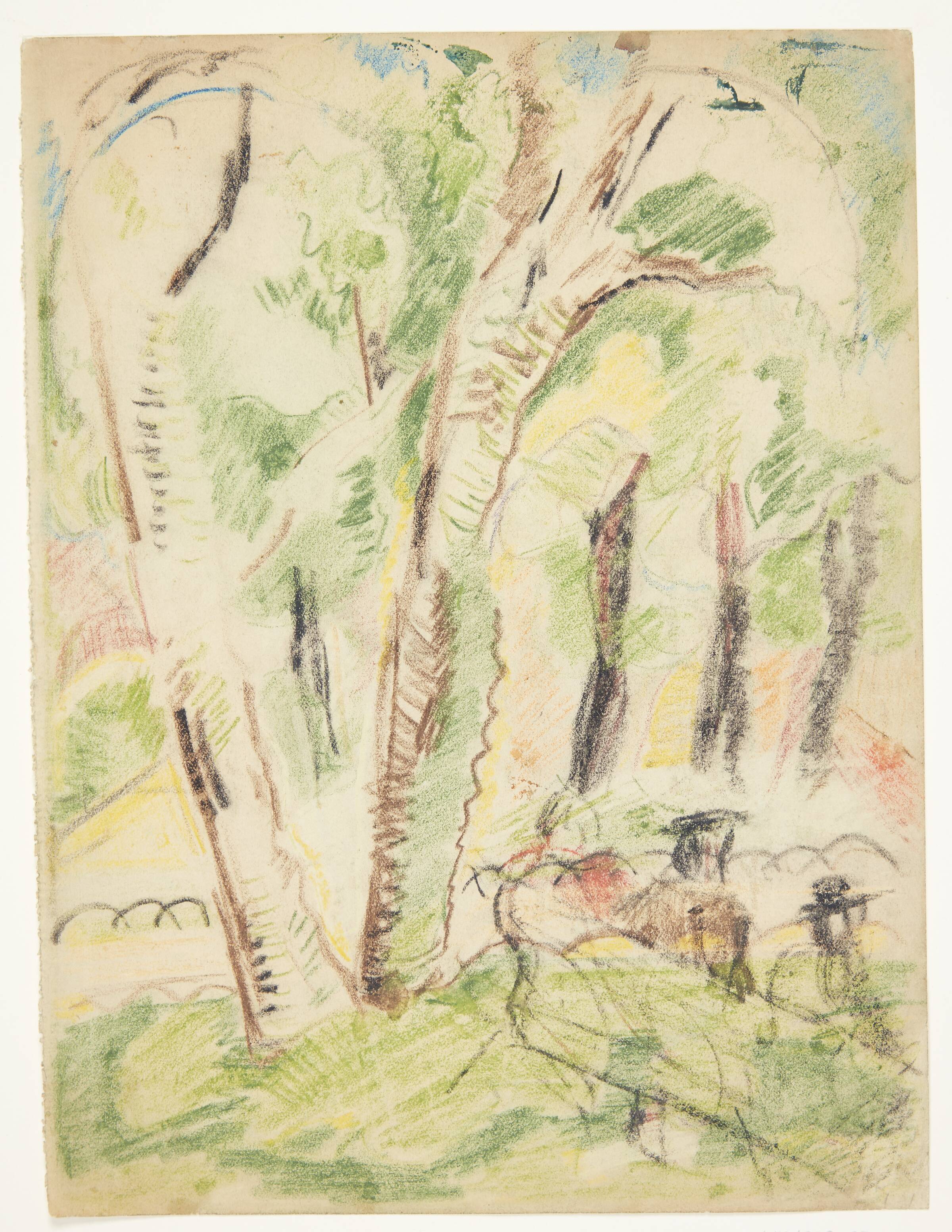 Tre figurer på bænk i en park, Ebba Carstensen, 1900-1967