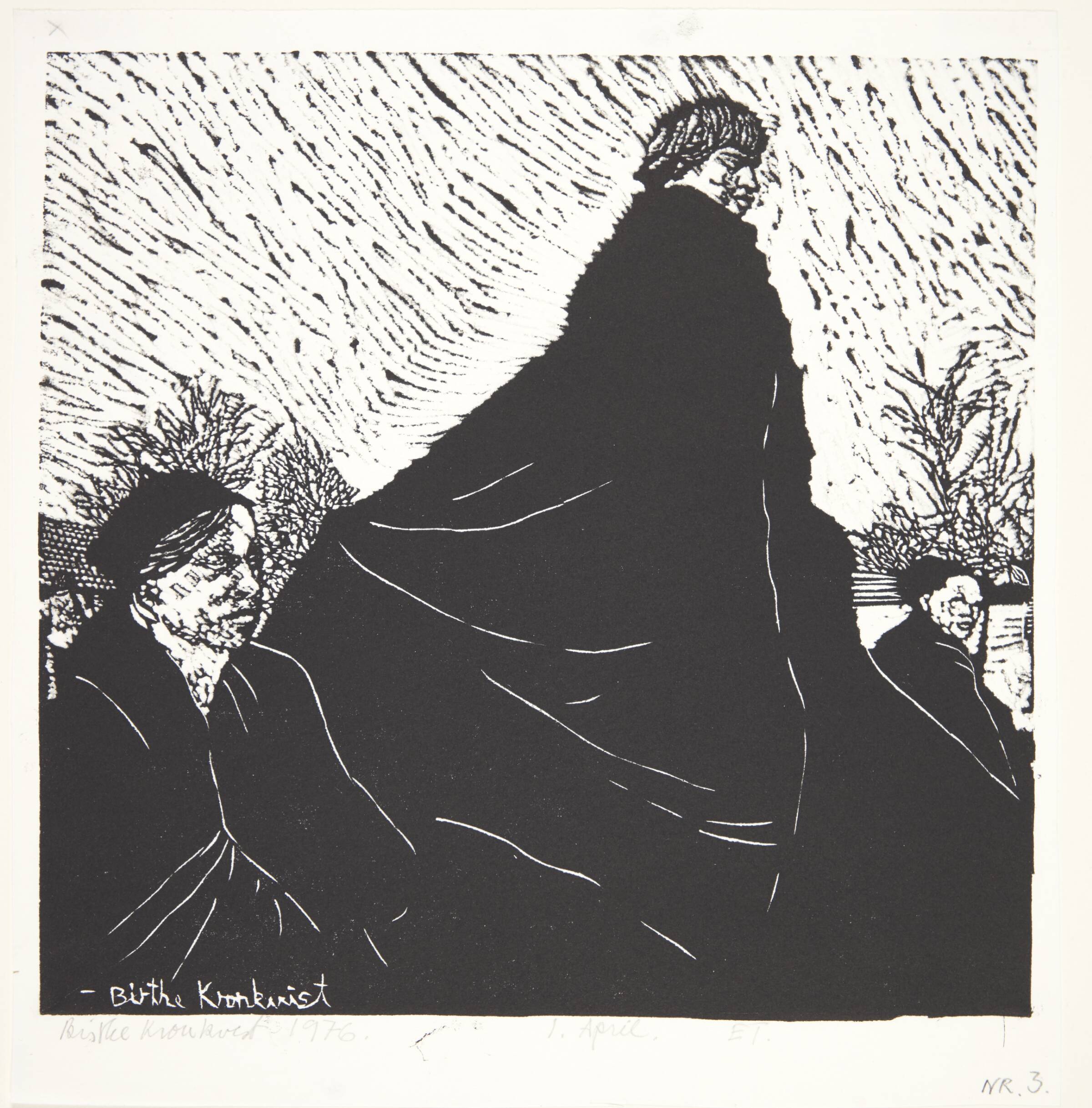 1. april på Christiania (tre personer i kapper), Birthe Kronkvist, 1976