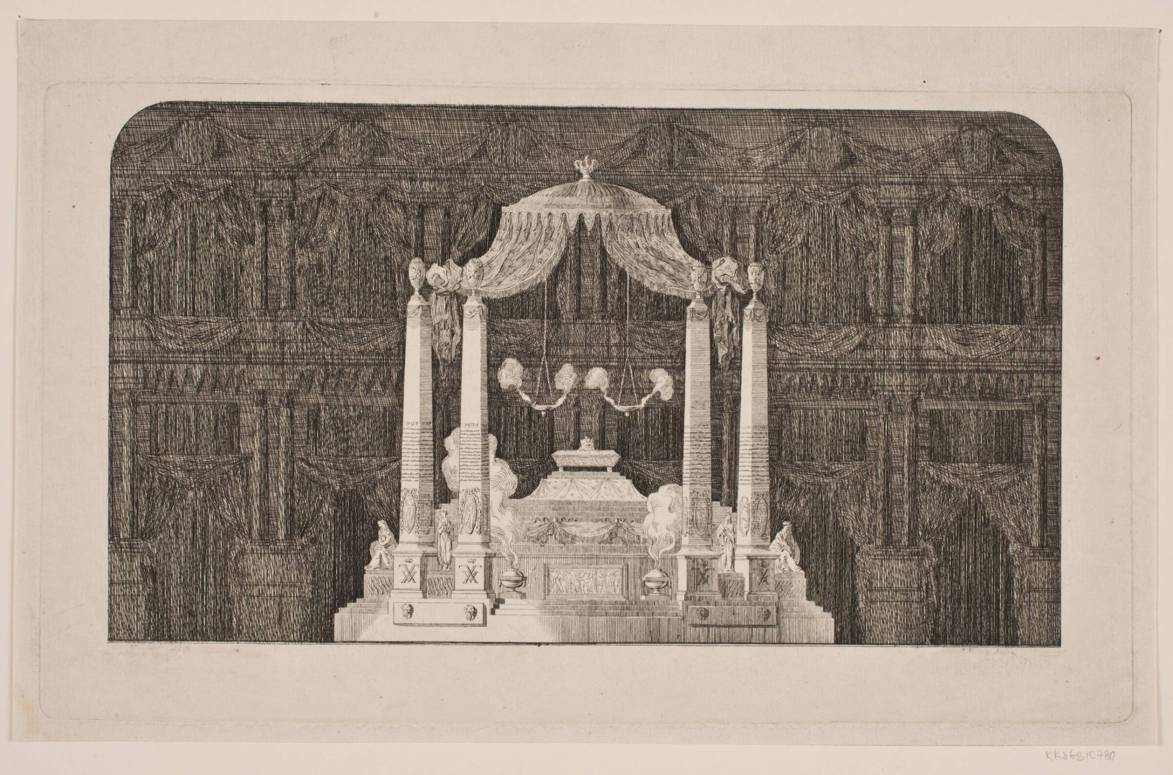 Udkast til en Katafalk ved Fr. 5.tes Død 14. Jan. 1766, Bradt, F.L., 1766