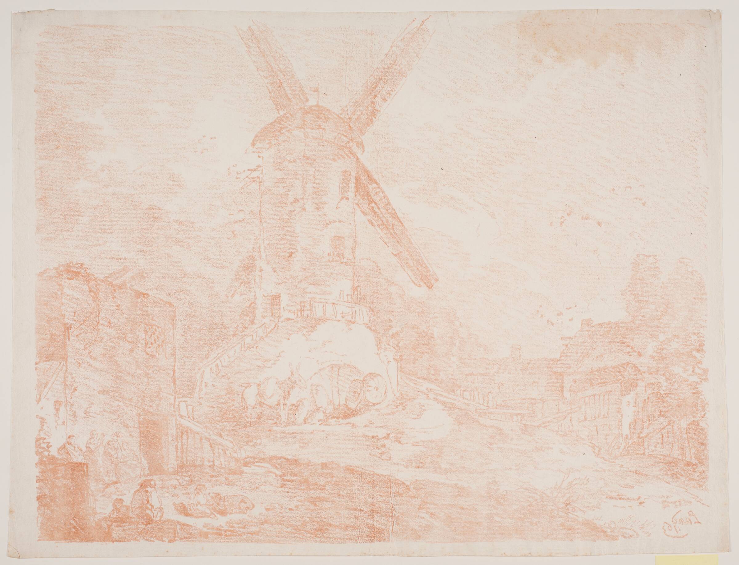 Italiensk landskab med vindmølle, Jens Petersen Lund, 1763