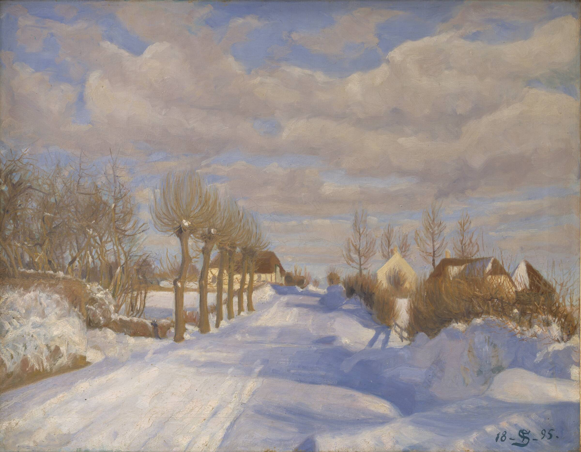 Snedækt landevej i solskin, Fritz Syberg, 1895
