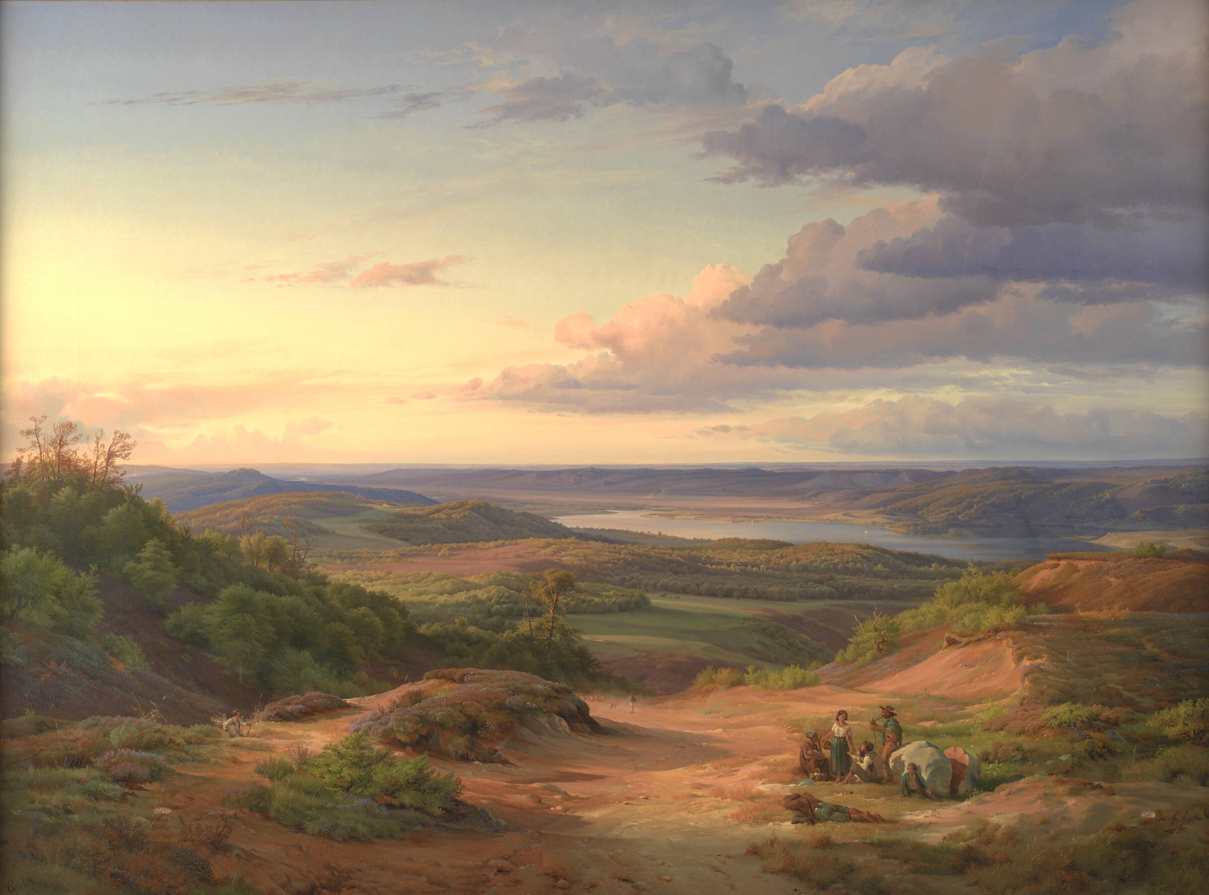 Et landskab ved Himmelbjerget. I forgrunden en taterfamilie, Louis Gurlitt, 1842