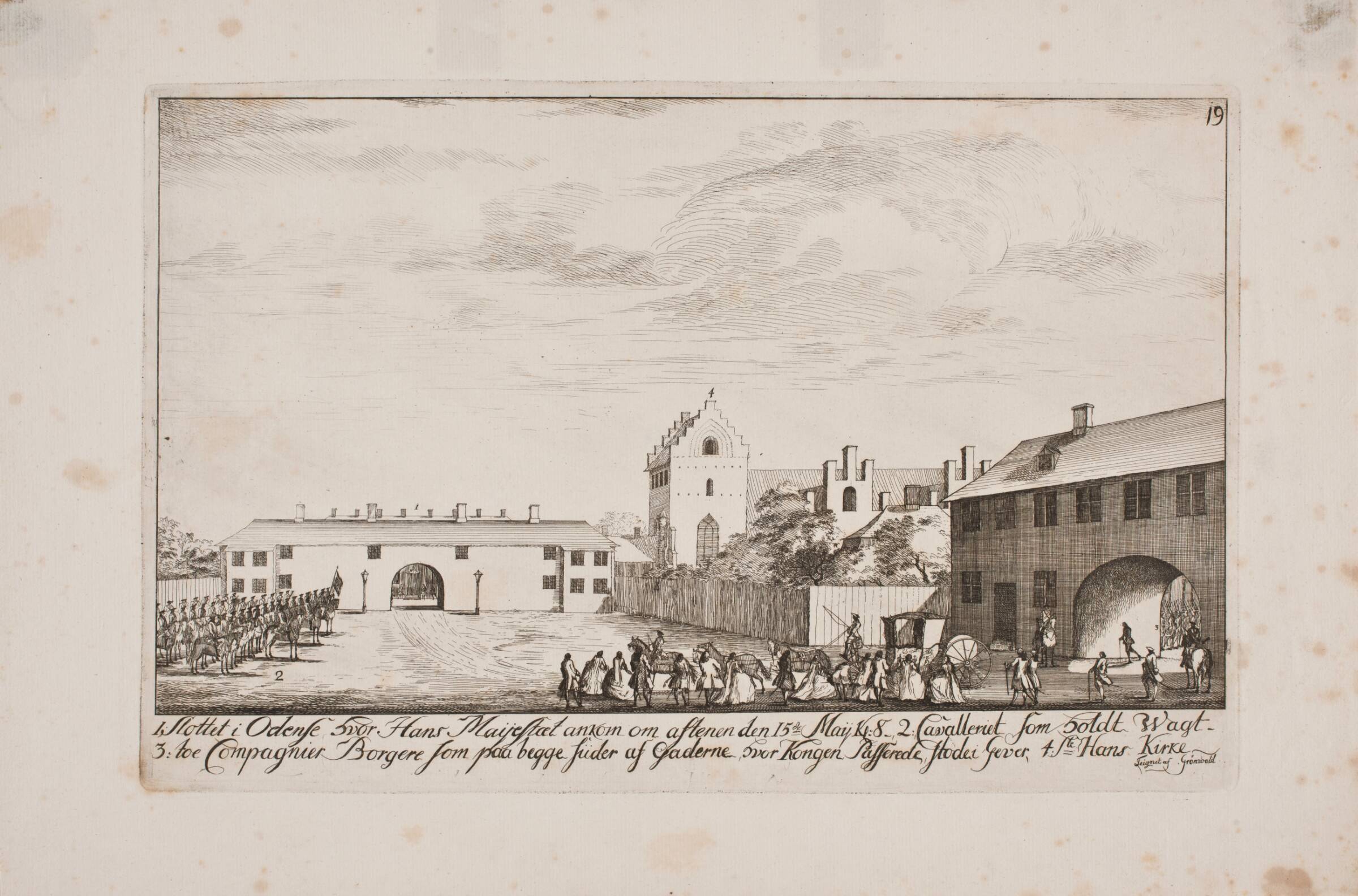 Frederik V's ankomst til slottet Odense, Poul Isac Grønvold, 1749