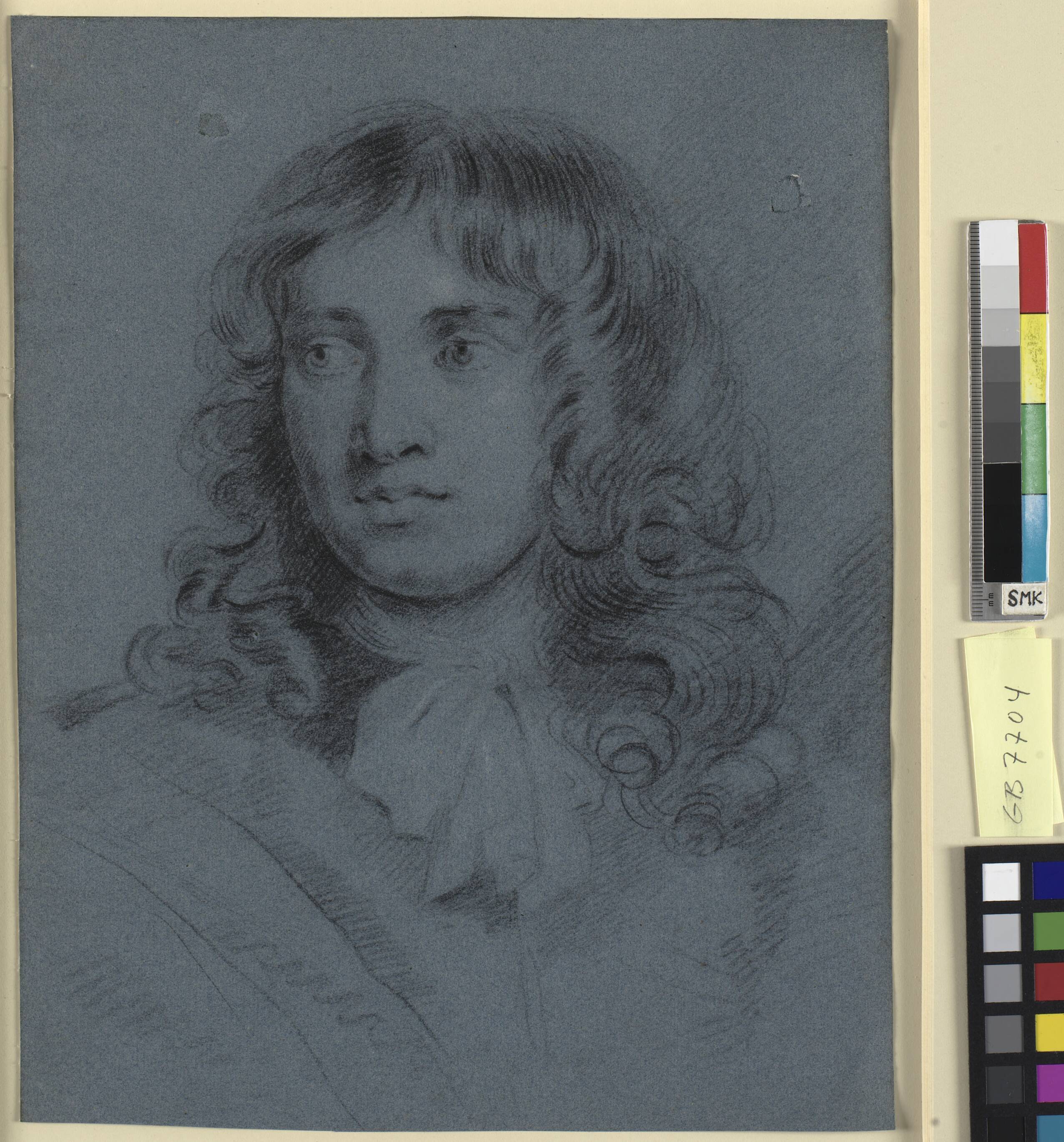 The miniature painter Thomas Flatman, as a young man with long ringlets and a scarf tied in a bow around his neck