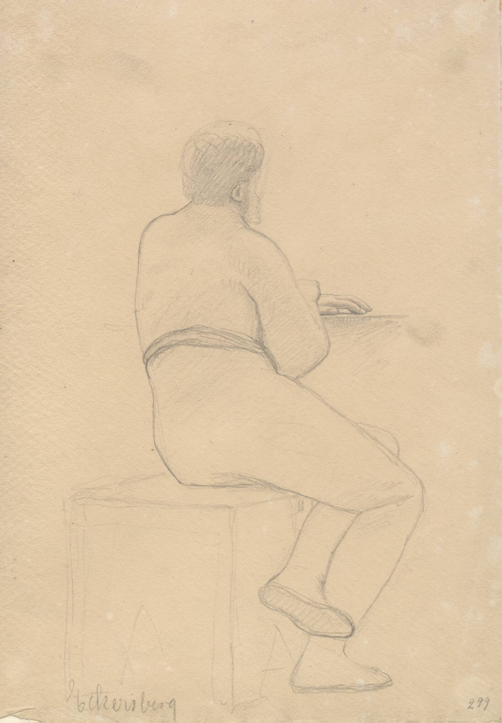 Siddende, rygvendt model mod venstre., C.W. Eckersberg, 1839