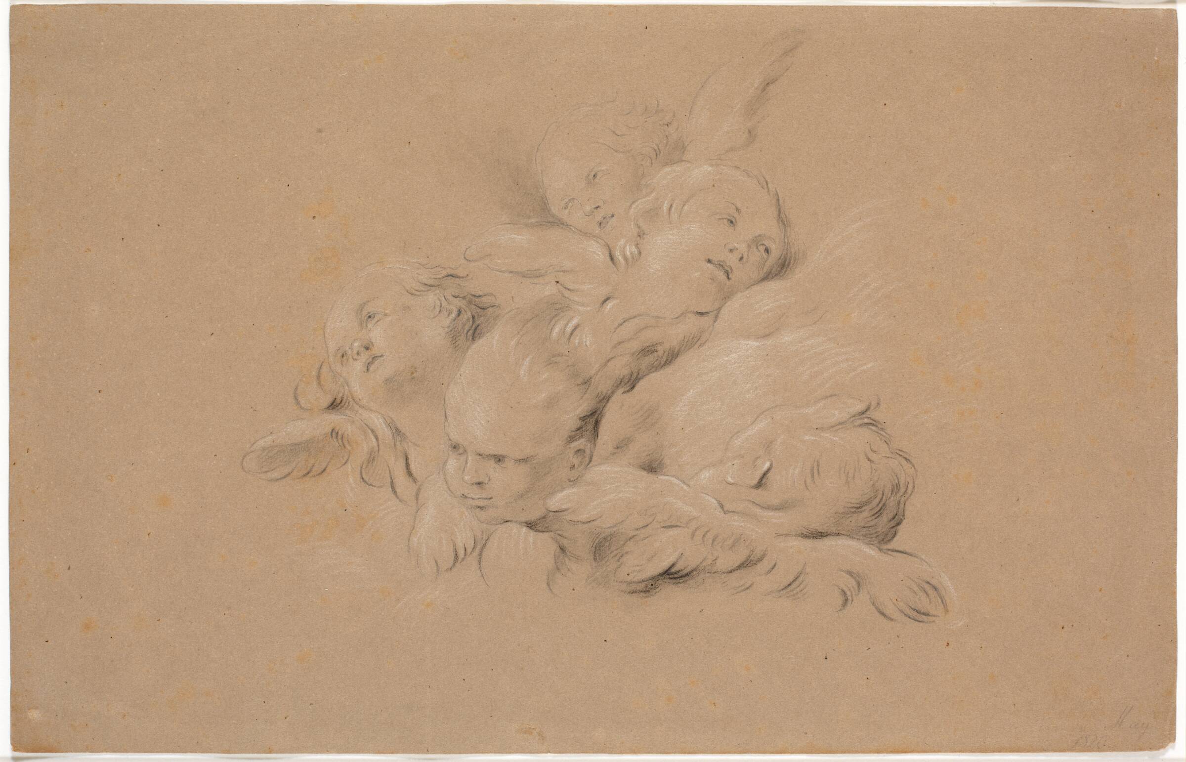 Studier af englebørns hoveder i en sky, Martinus Rørbye, 1820