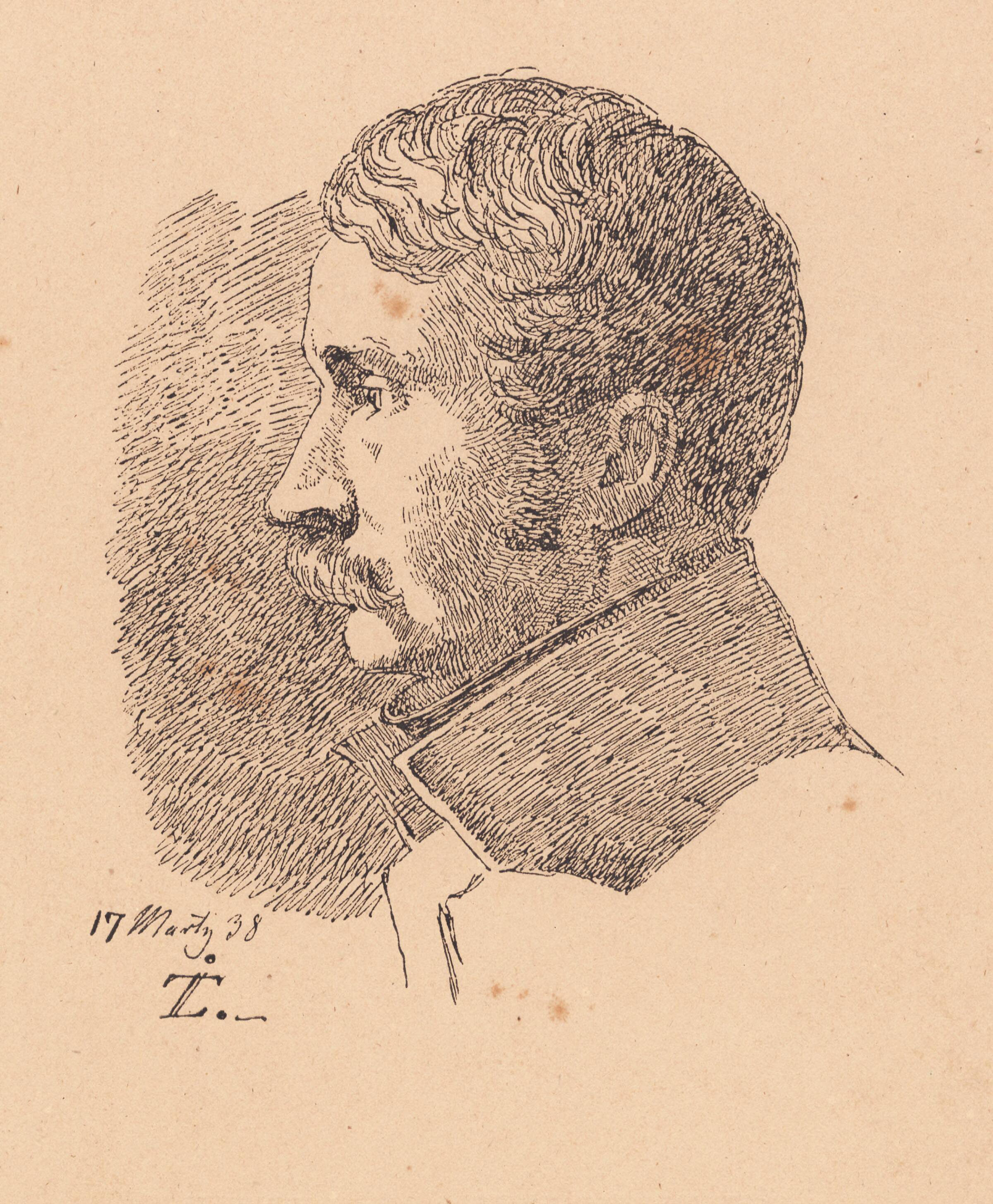 Profilportræt af kunstnerens ældste broder, krigsminister og oberst C.C. Lundbye, Johan Thomas Lundbye, 1838