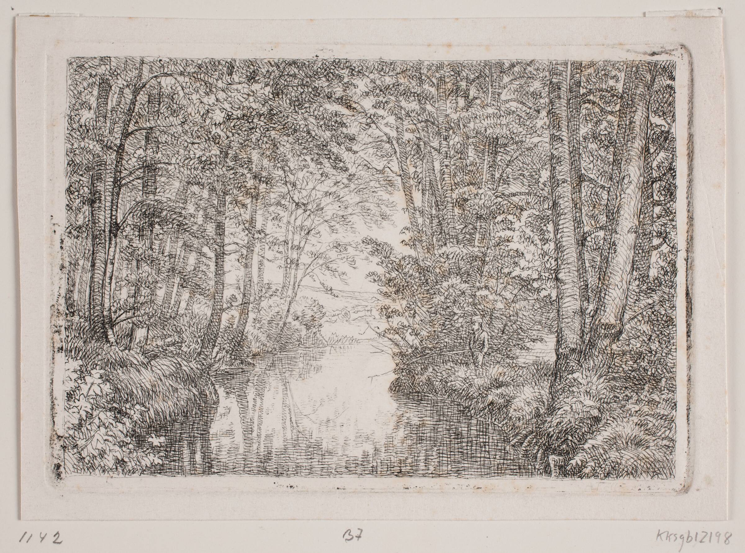 Åløb i en skov, C.A. Kølle, 1855