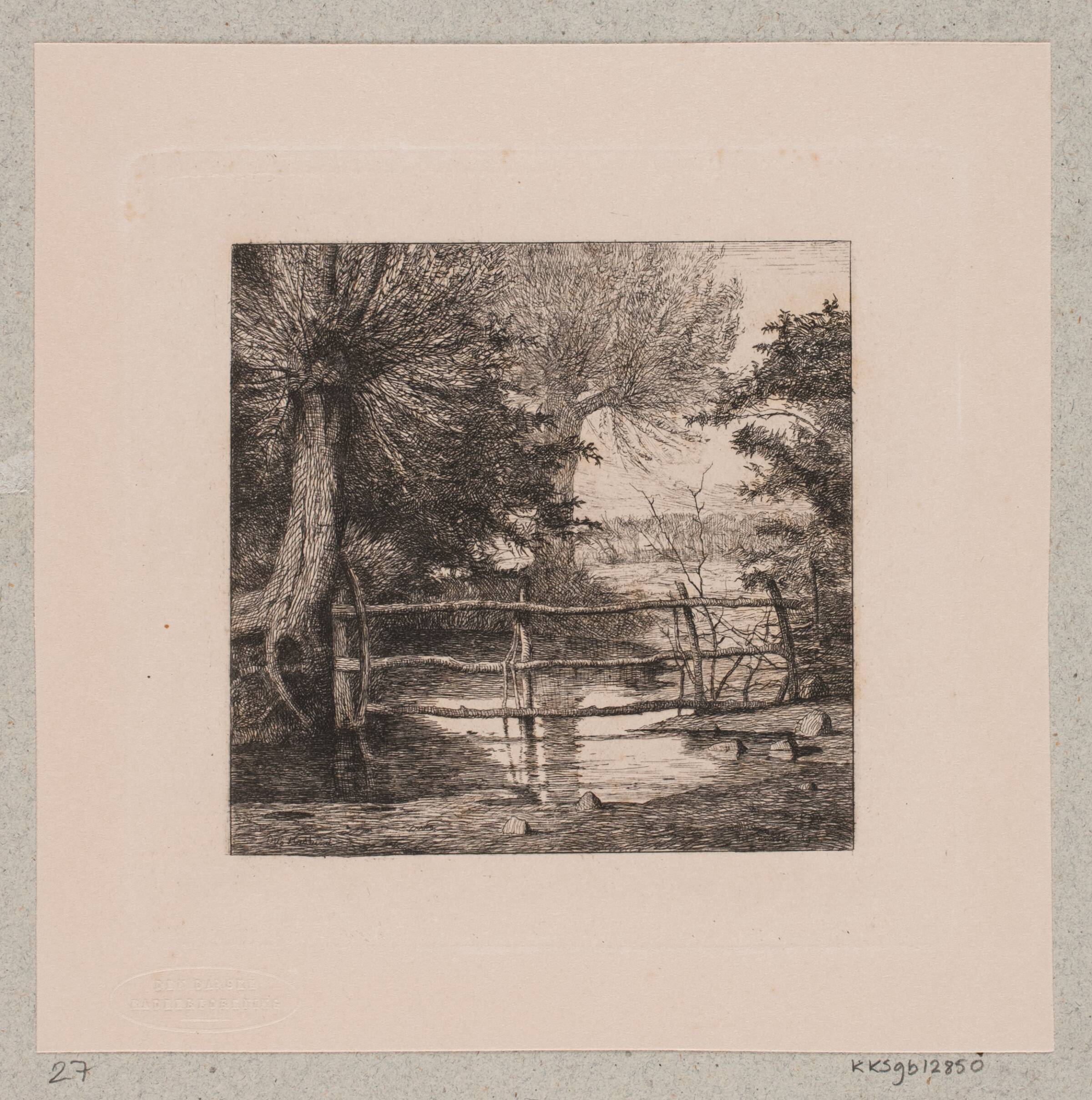 Piletræer ved et vandløb, Otto Haslund, 1865