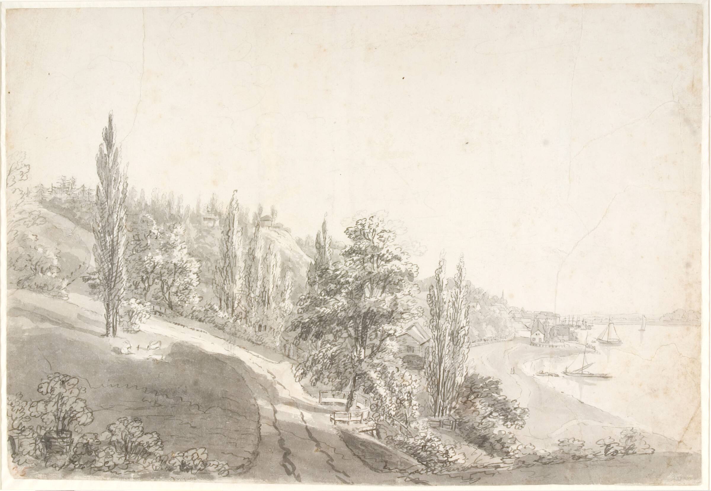 Landskab med by ved Elben, Anton Carl Dusch, 1814