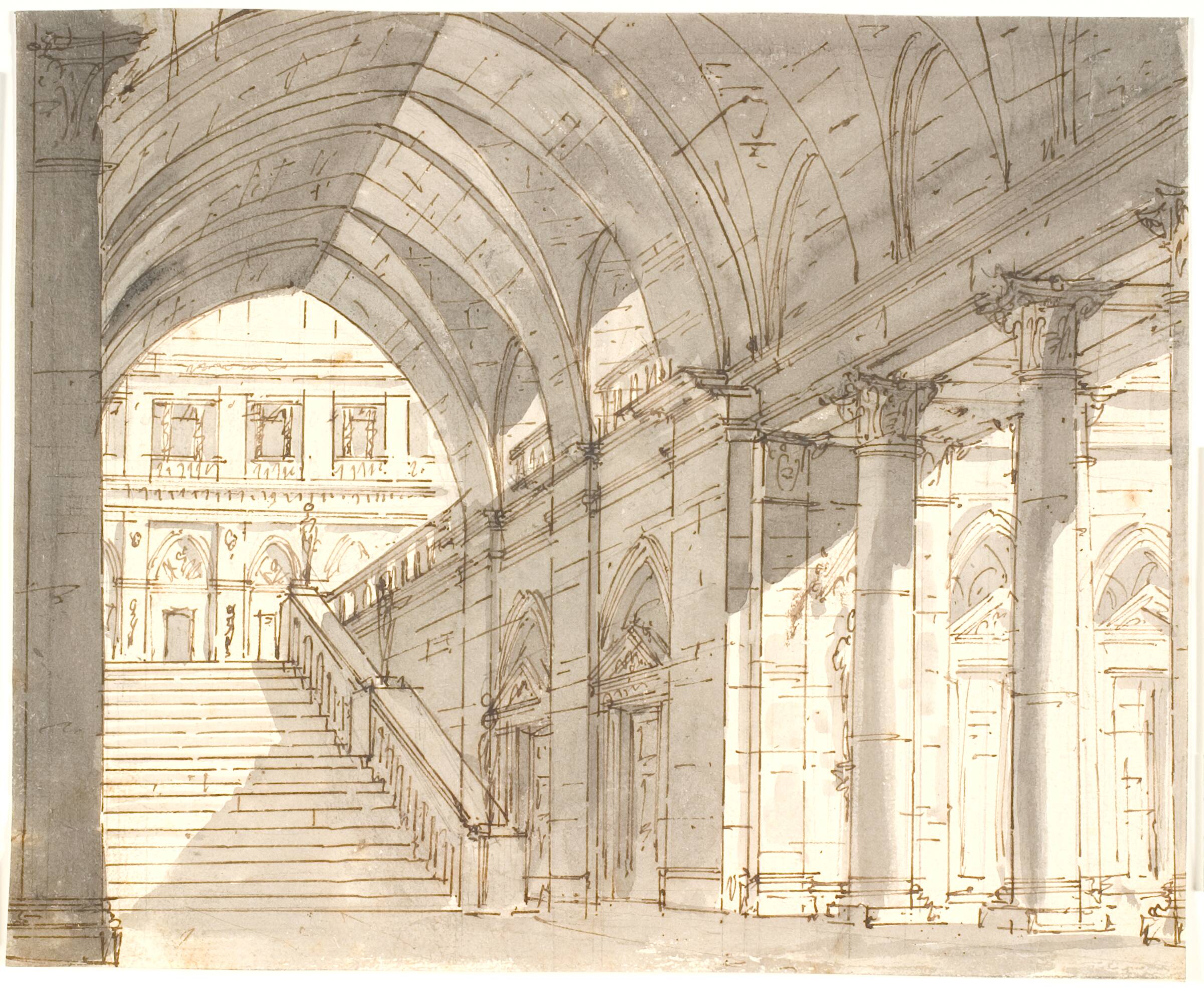 Vestibule med trappeopgang og søjler, Aron Wallick, 1803-1809
