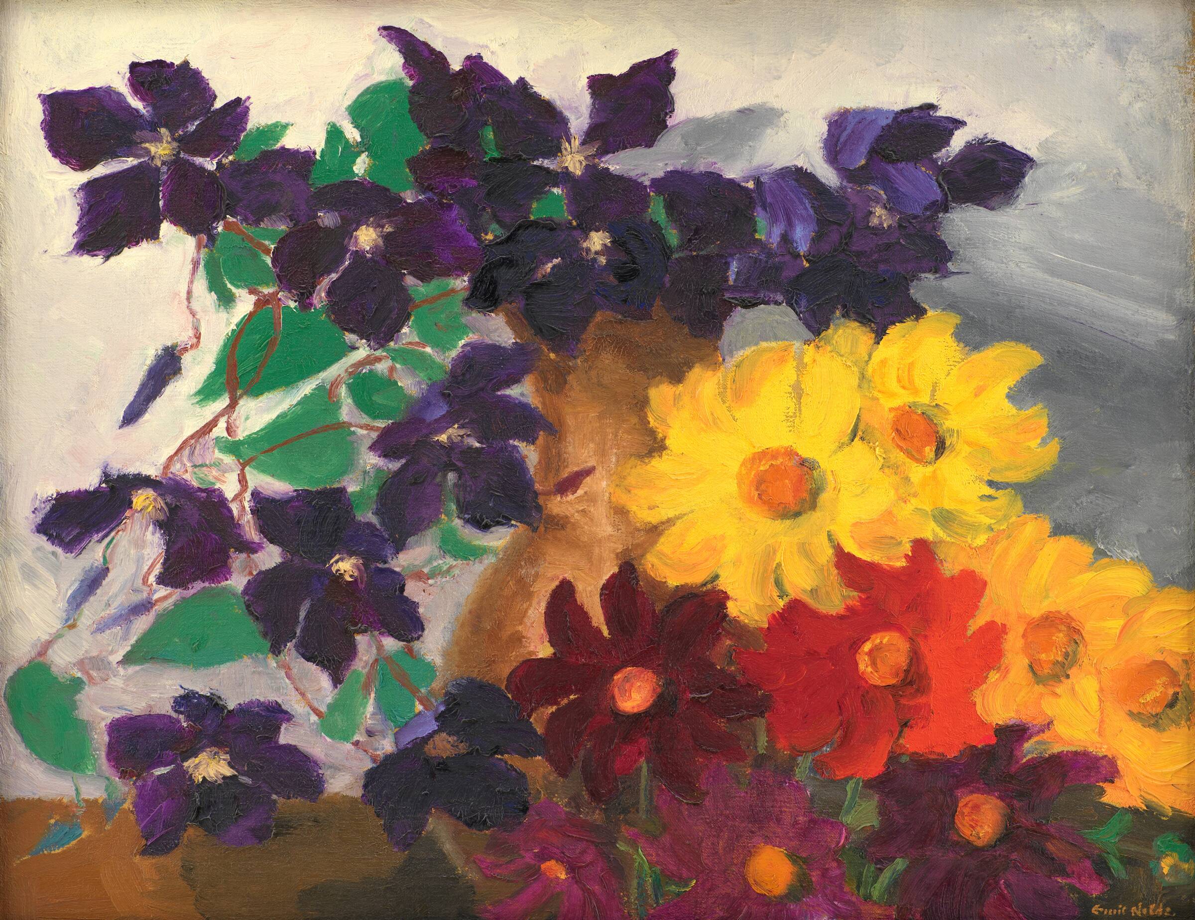 Klematis og georginer, Emil Nolde, 1940