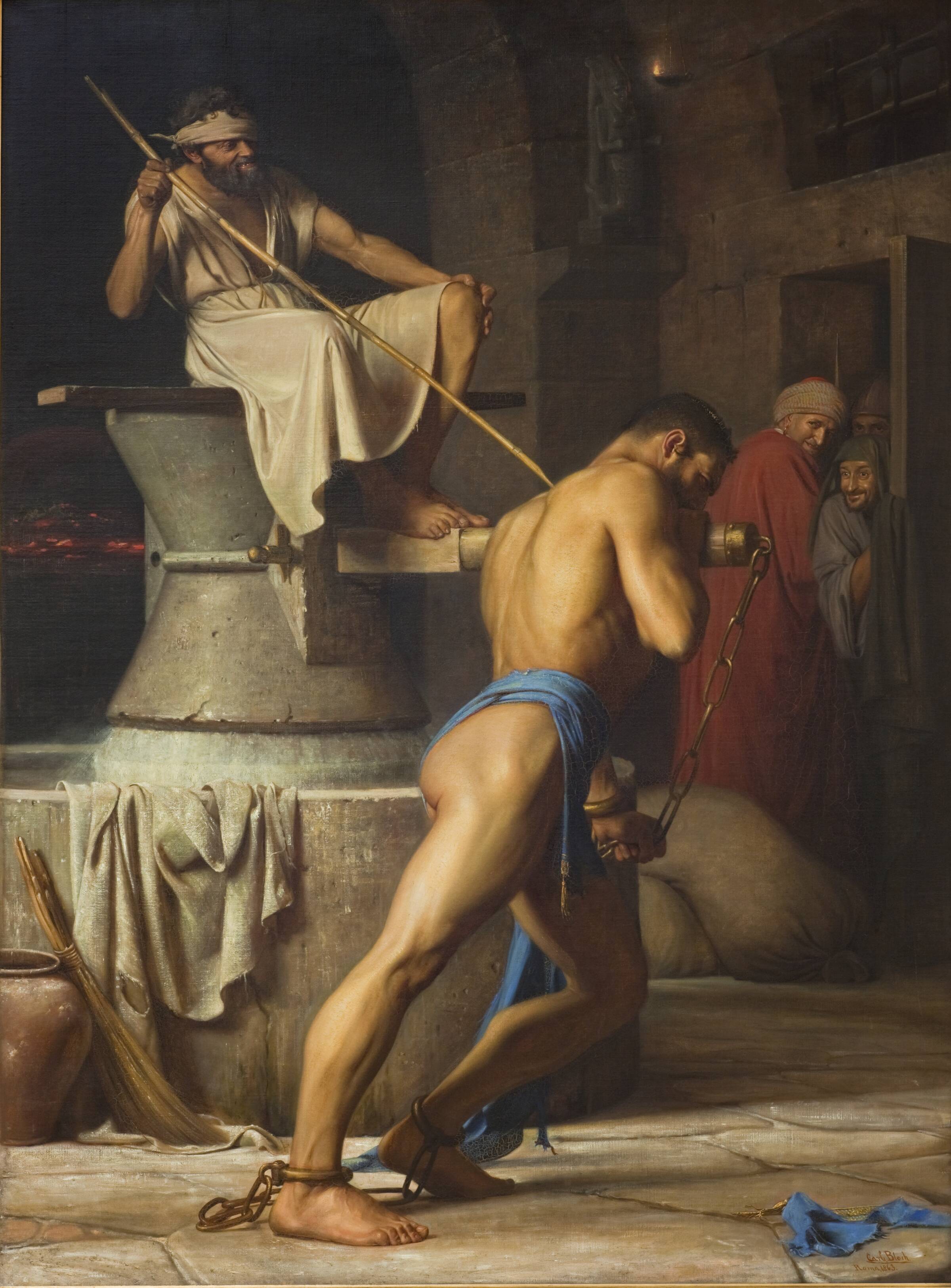 Samson hos filistrene, Carl Bloch, 1863