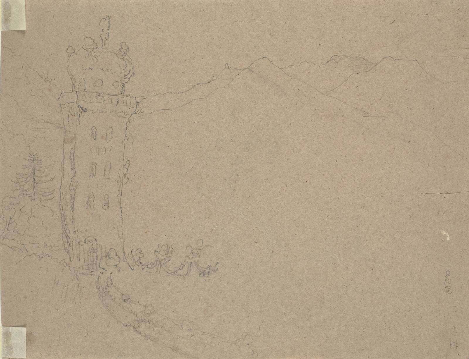 Tårn i bjerglandskab, Wilhelm Marstrand, 1810-1873