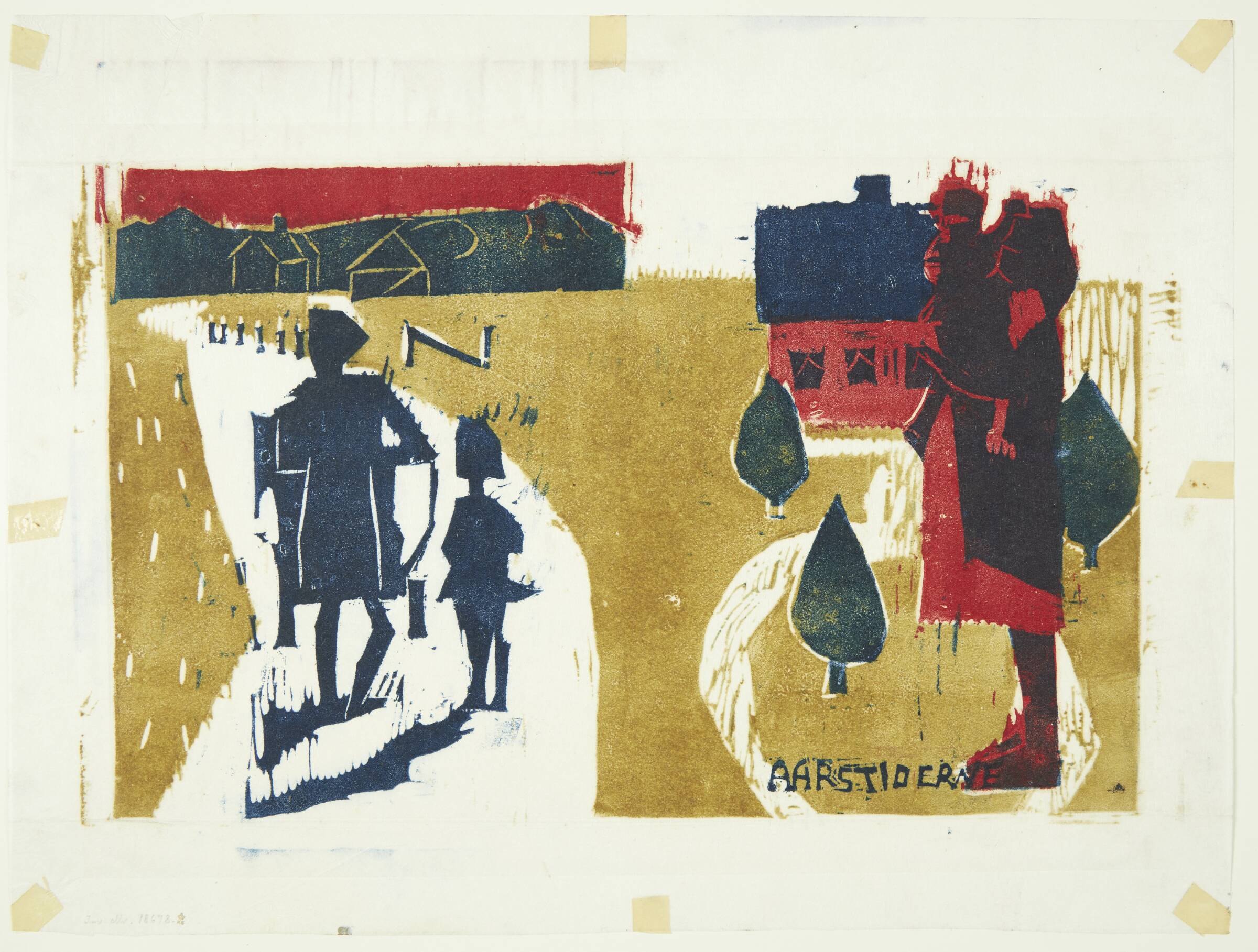Landskab med børn på en solbeskinnet vej, Myhre, Vera, 1951