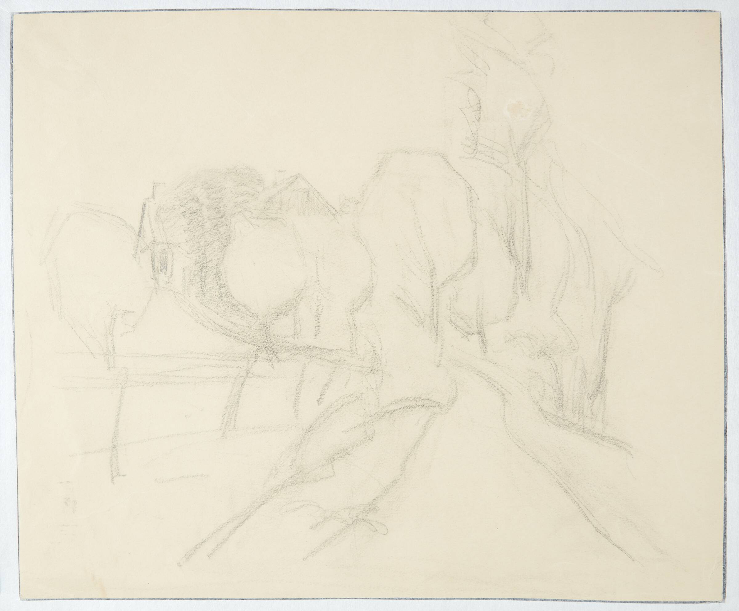 Hus ved vej bag træer, Albert Gottschalk, 1866-1906