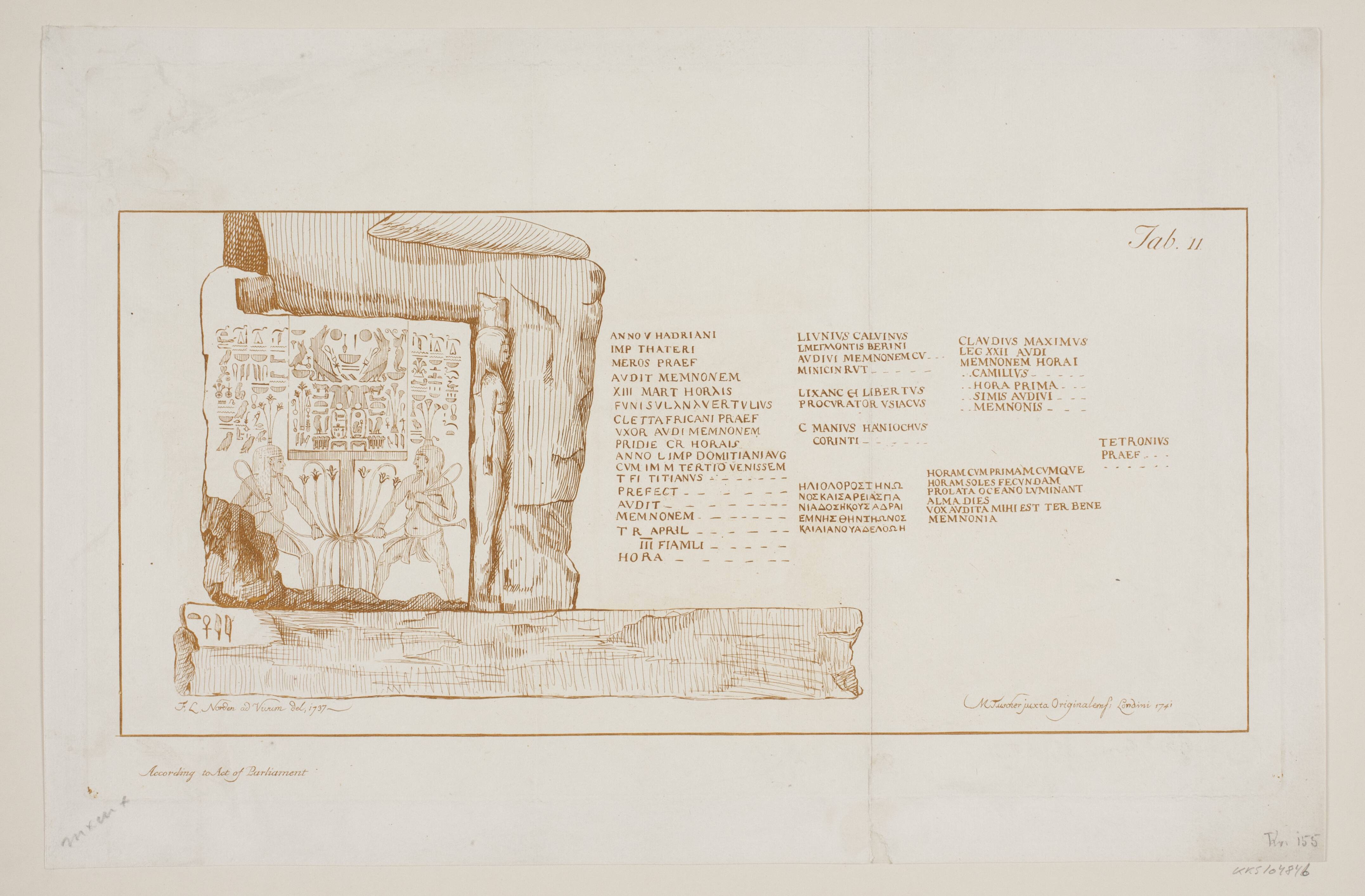 Illustration til "Drawings of some Ruins and Colossal Statues at Thebes in Egypt with an Account of the Fame in a Letter to the Royal Society", London 1741