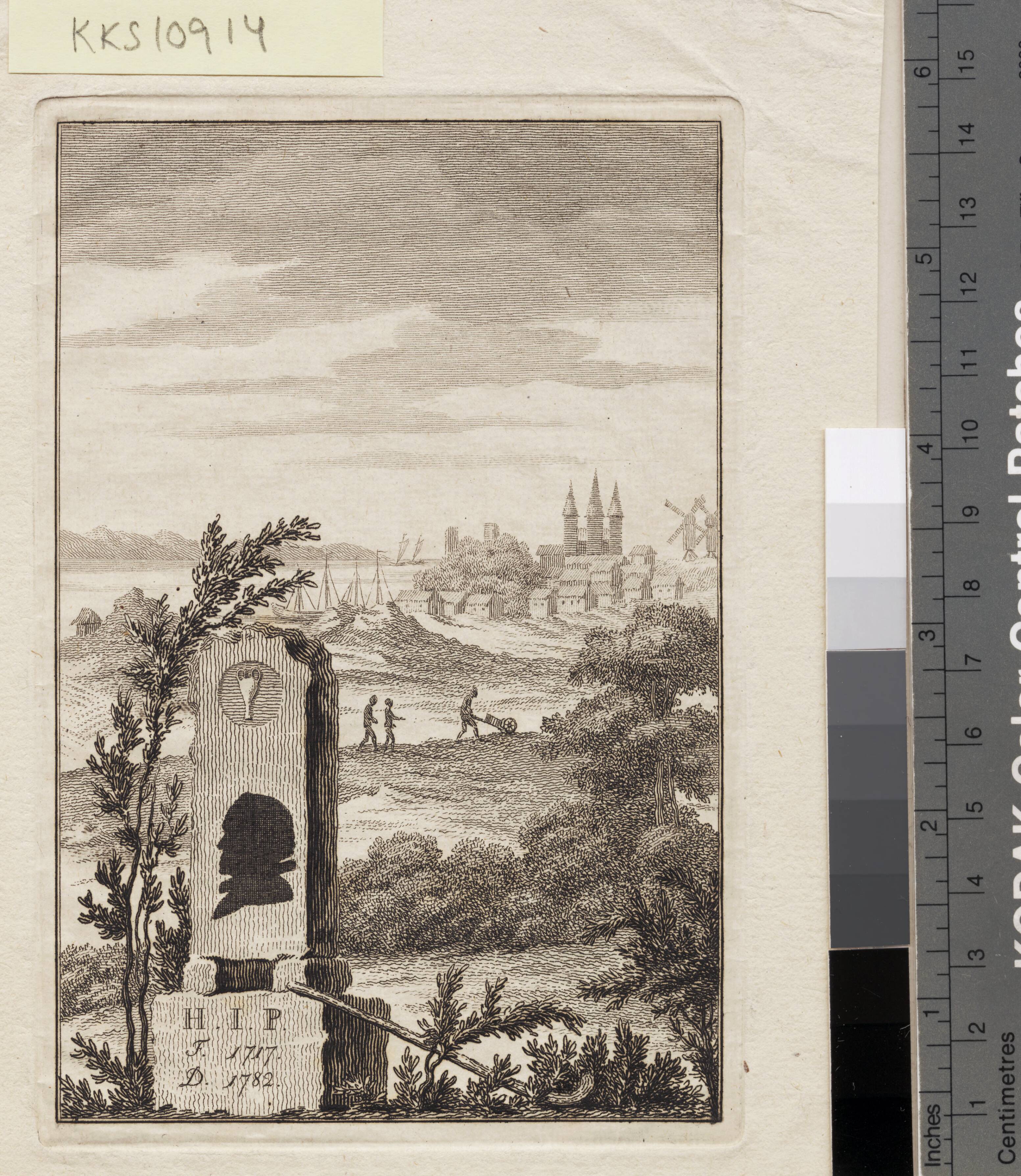 Mindestøtte for Hans Jakob Paludan. Titelblad til "Beskrivelse over Staden Kalundborg"