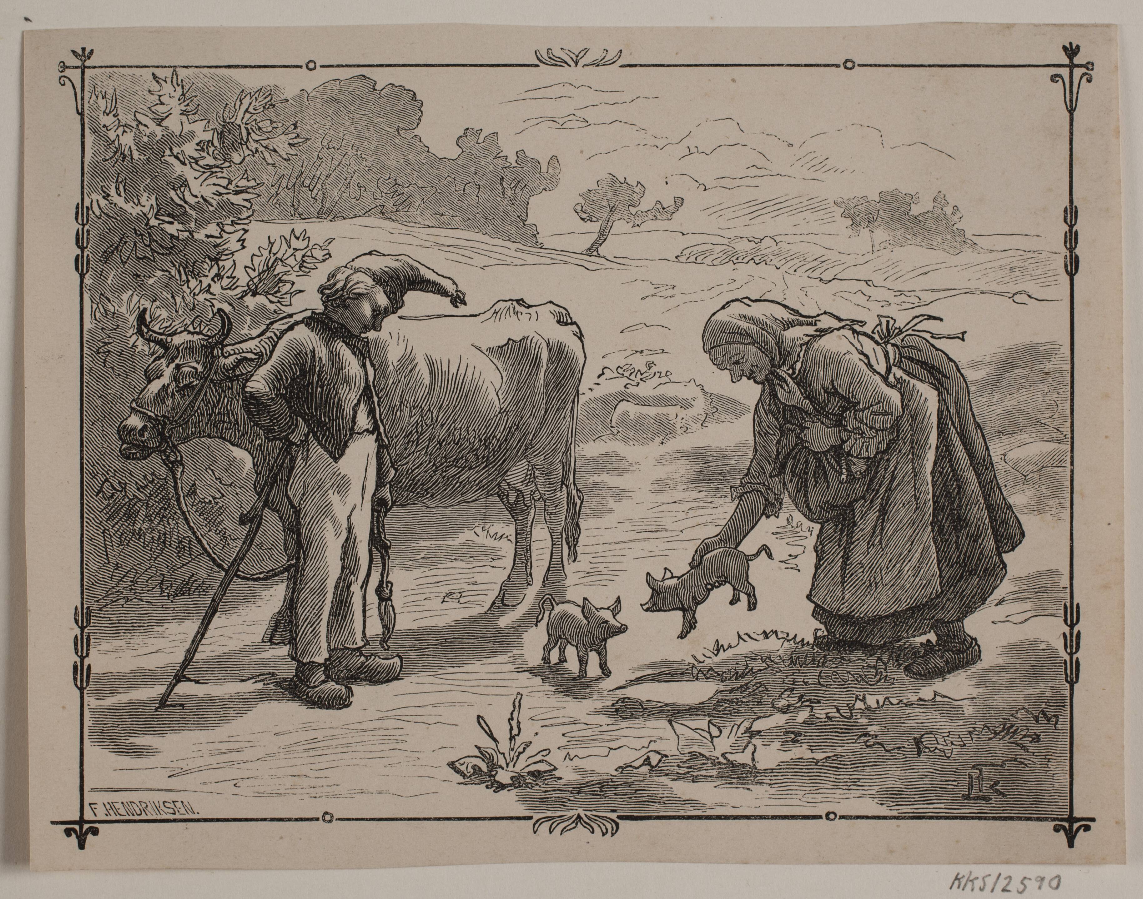 Illustration til folkeeventyret "Tre små røde Grise"