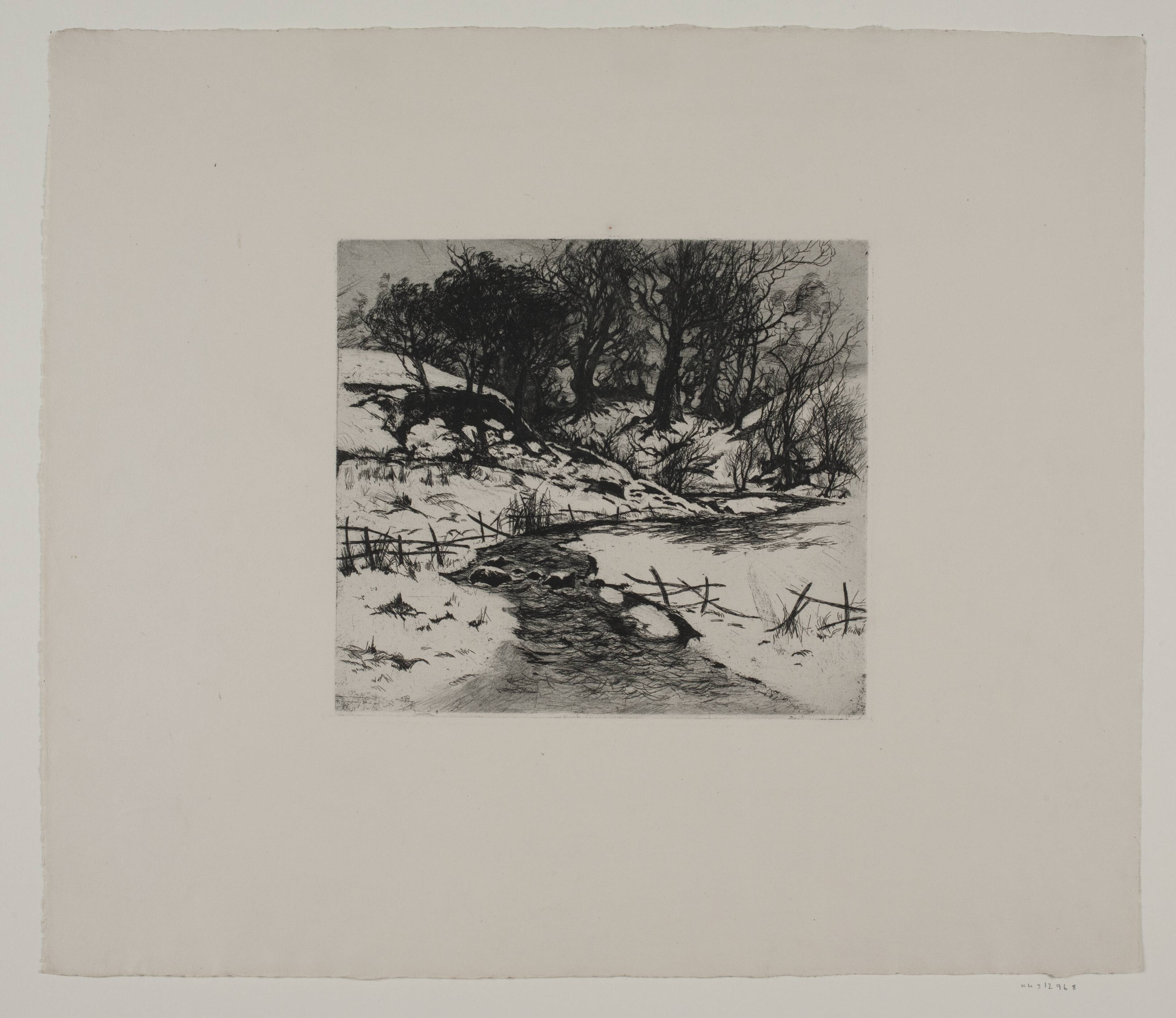Vinter vandløb ved en skov