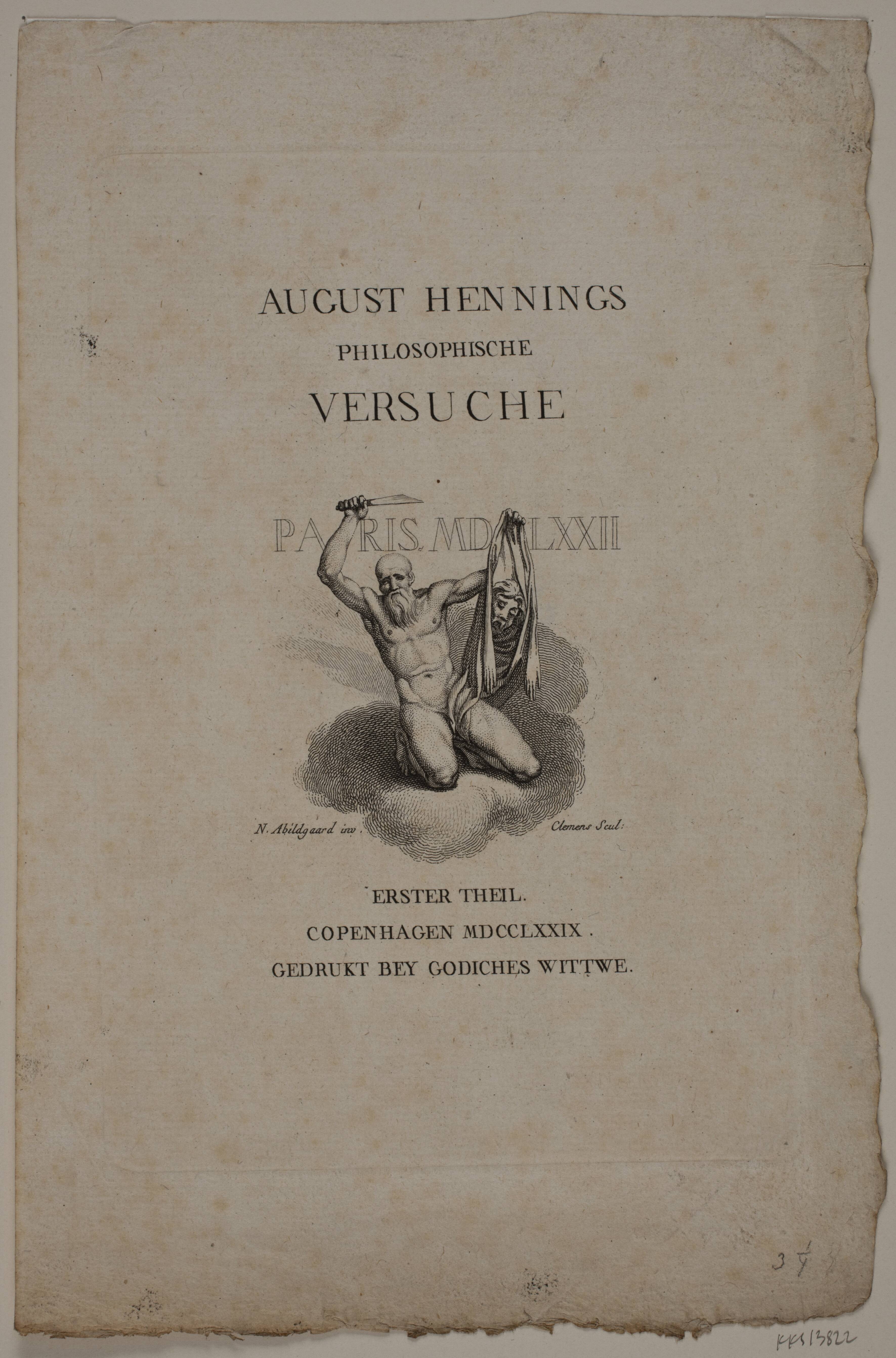 Titelblad med vignet forestillende en knælende mand, der symboliserer Bartholomæusnatten