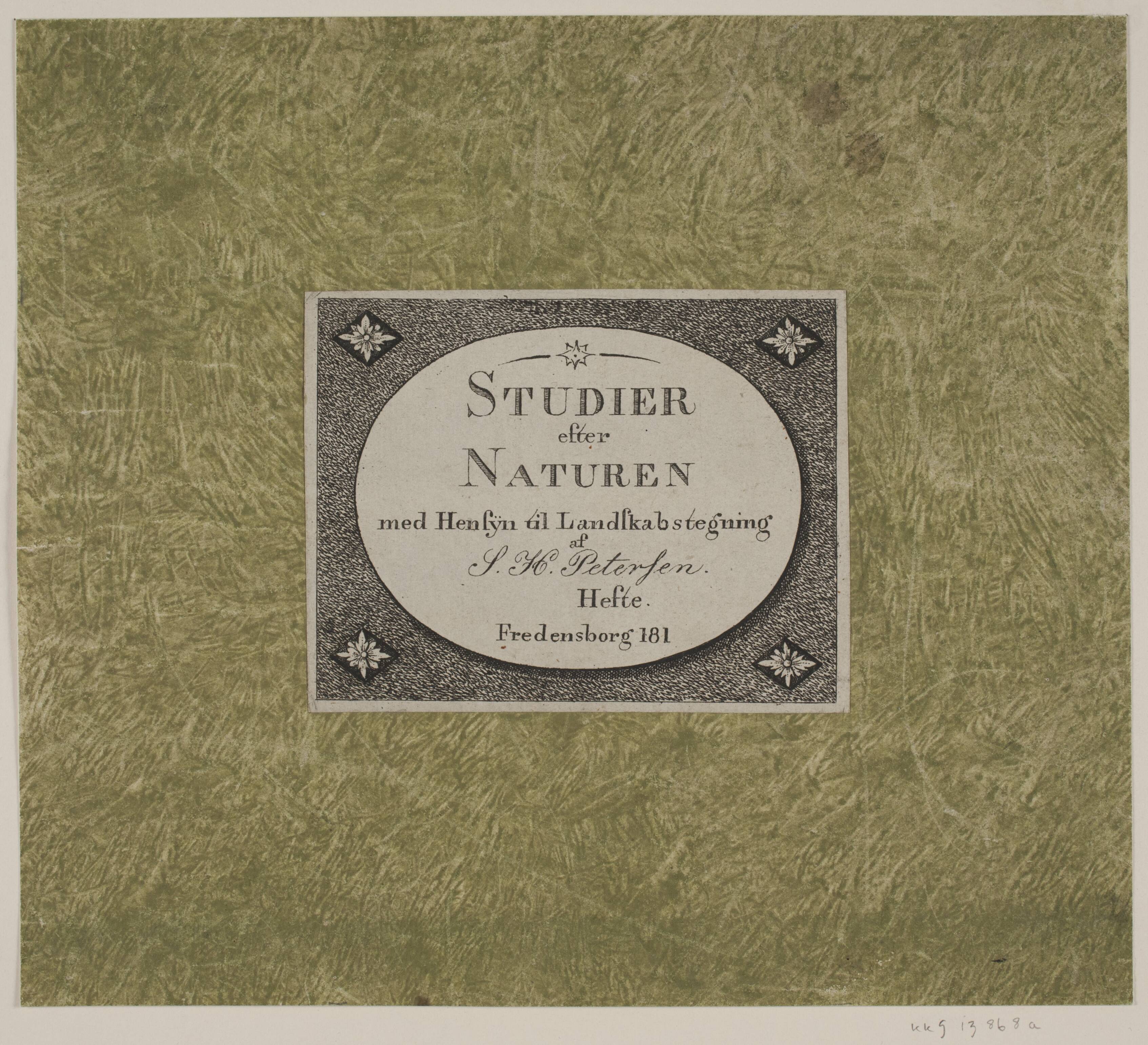 Titelblad til "Studier efter Naturen med Hensyn til Landskabstegning af S.H. Petersen"